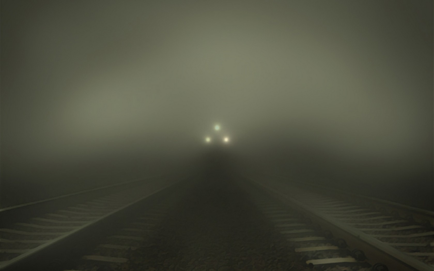 Mist Train Lights Railroad Track Railway 1680x1050