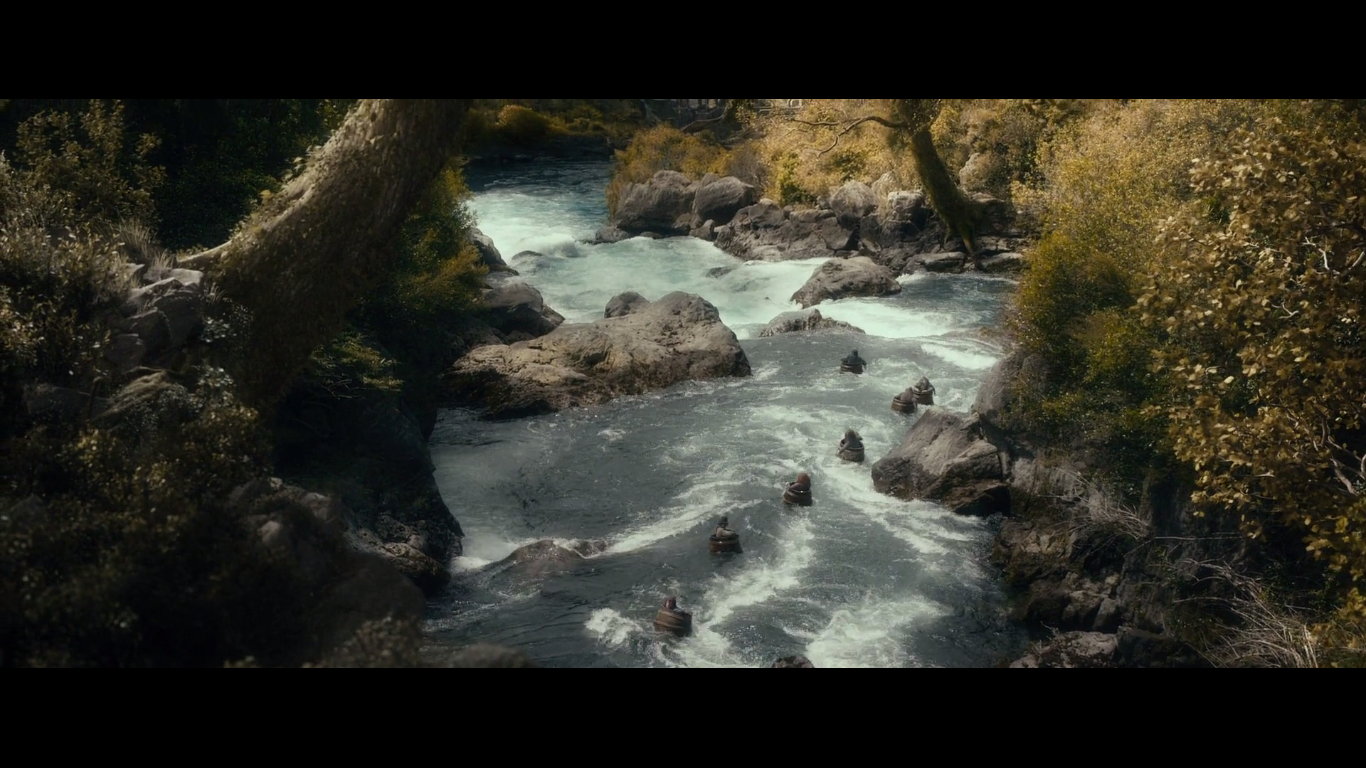 The Hobbit River Dwarfs Trees 1366x768
