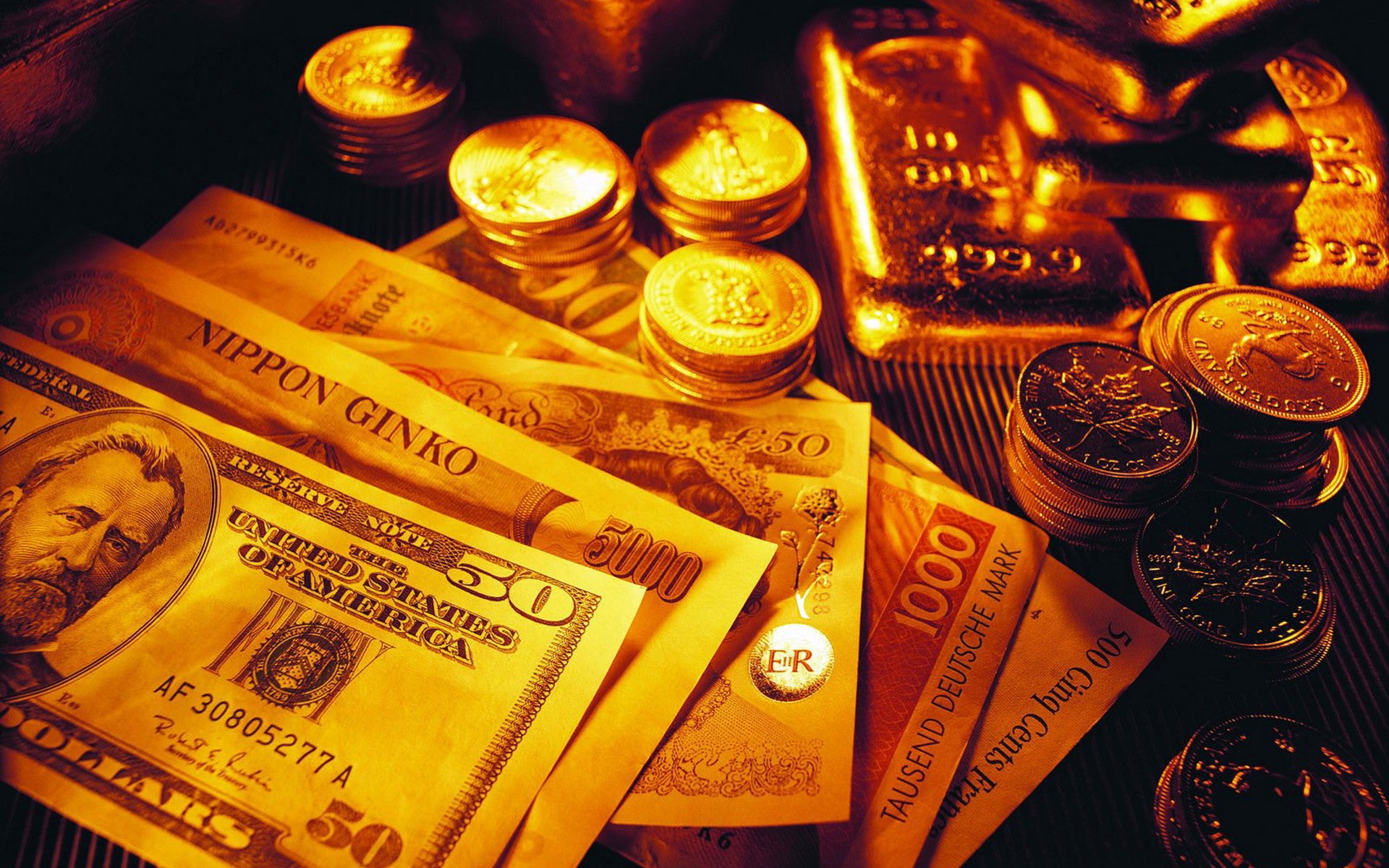 Money Coins Dollar Bills Dollars Orange Yellow 1920x1200