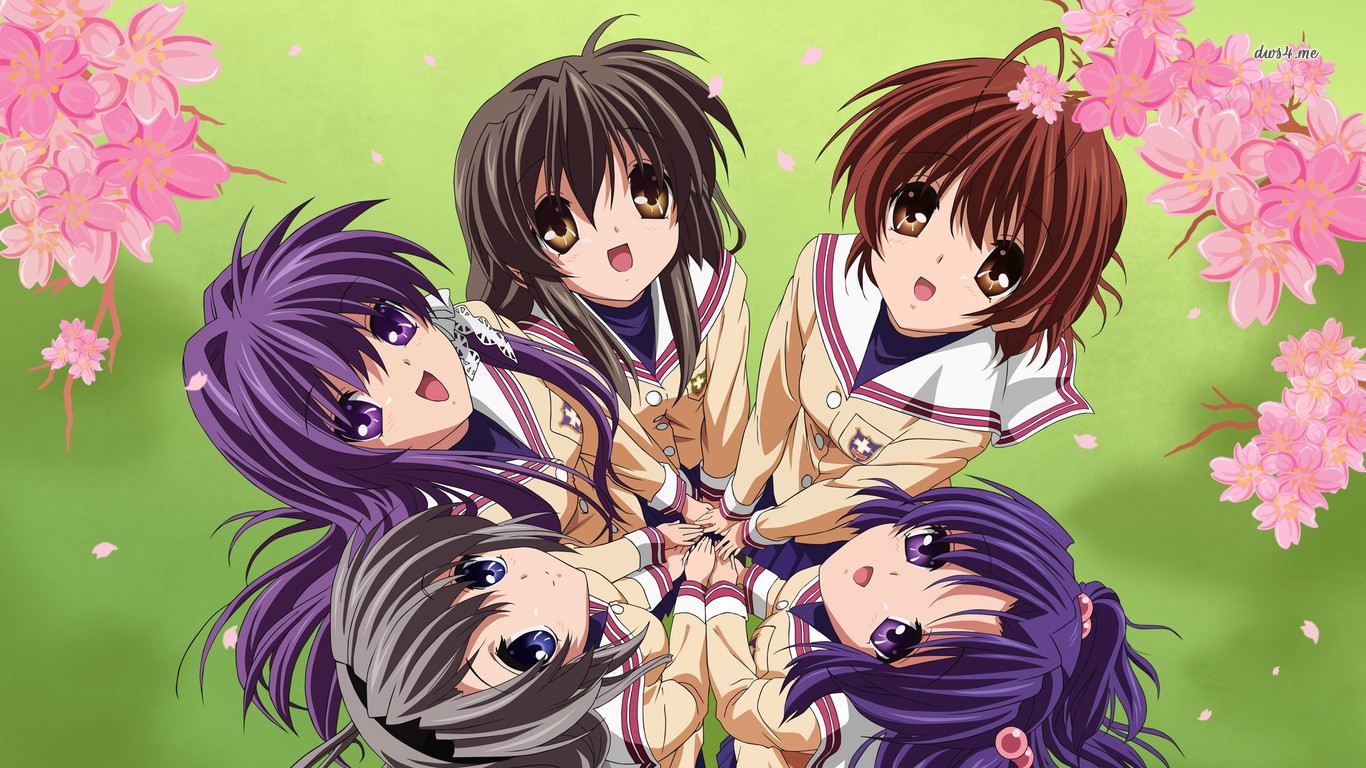 Clannad Fujibayashi Kyou Fujibayashi Ryou Ibuki Fuko Sakagami Tomoyo Ichinose Kotomi Nagisa Furukawa 1366x768