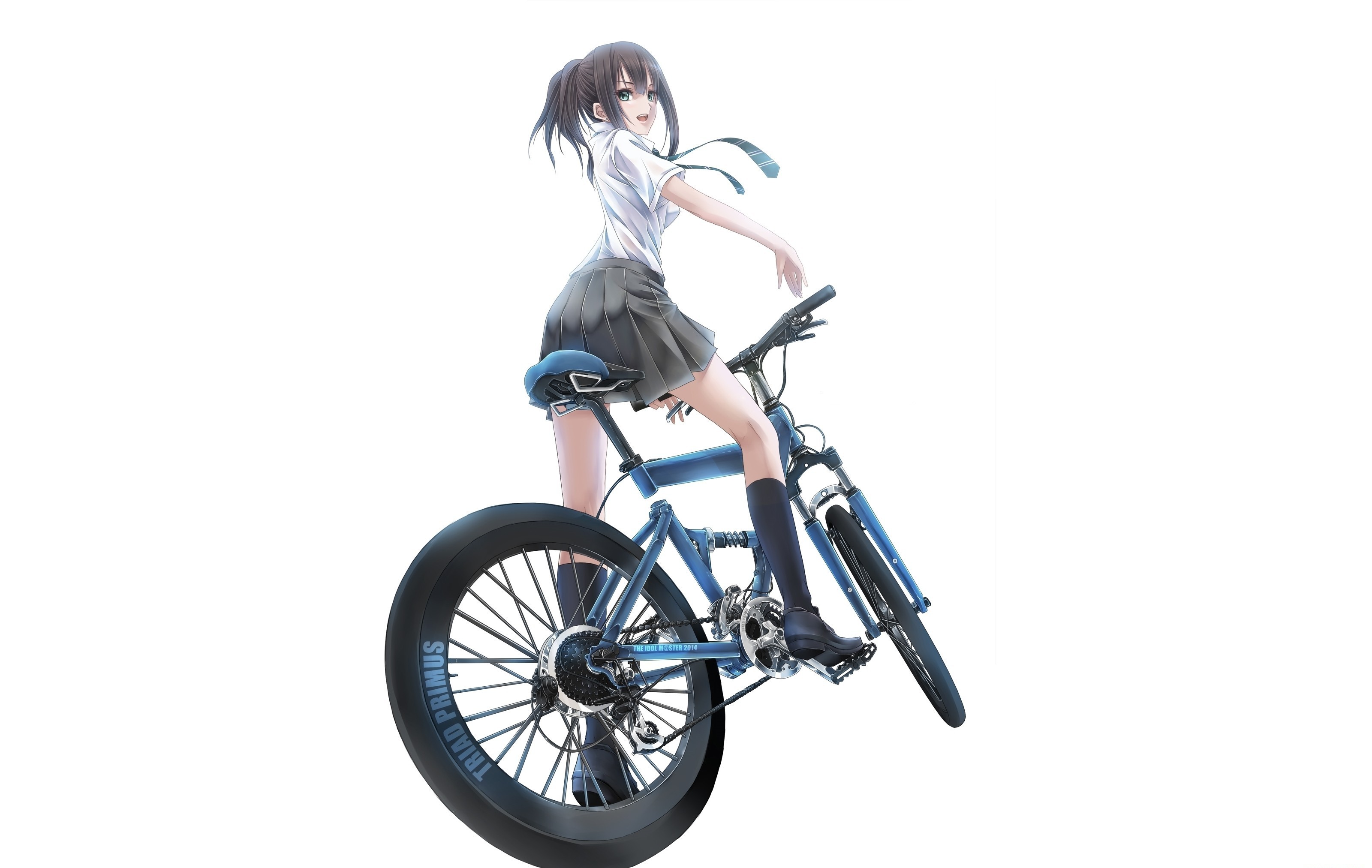 Anime Anime Girls Women With Bikes School Uniform Simple Background Bicycle 3200x2025