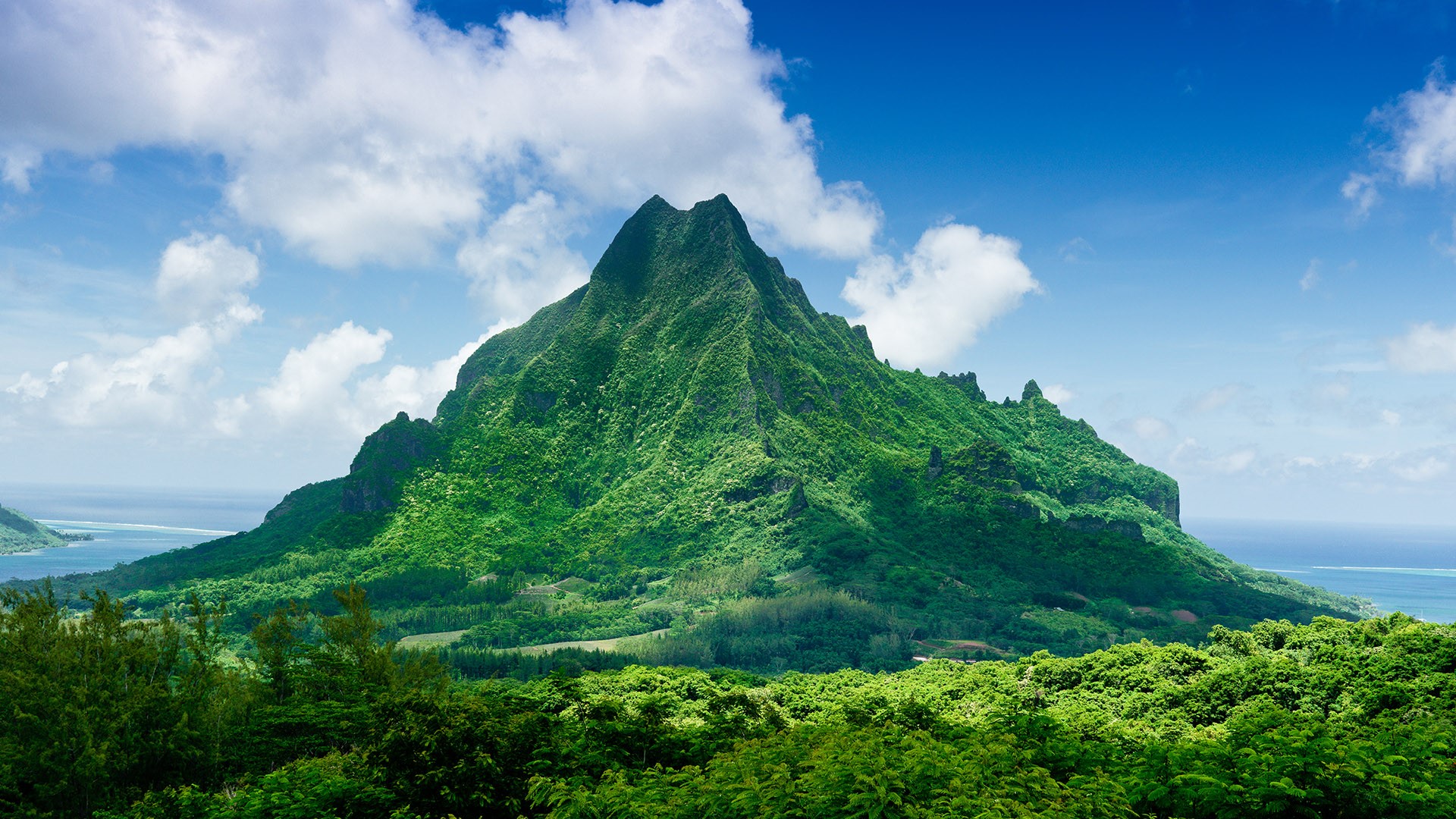 Nature Landscape Trees Clouds Mountains French Polynesia Mount Rotui Forest Volcano 1920x1080