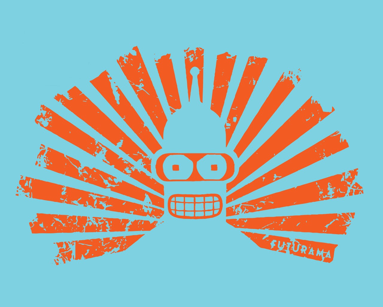 Futurama Cartoon Bender Cyan Orange 1280x1024