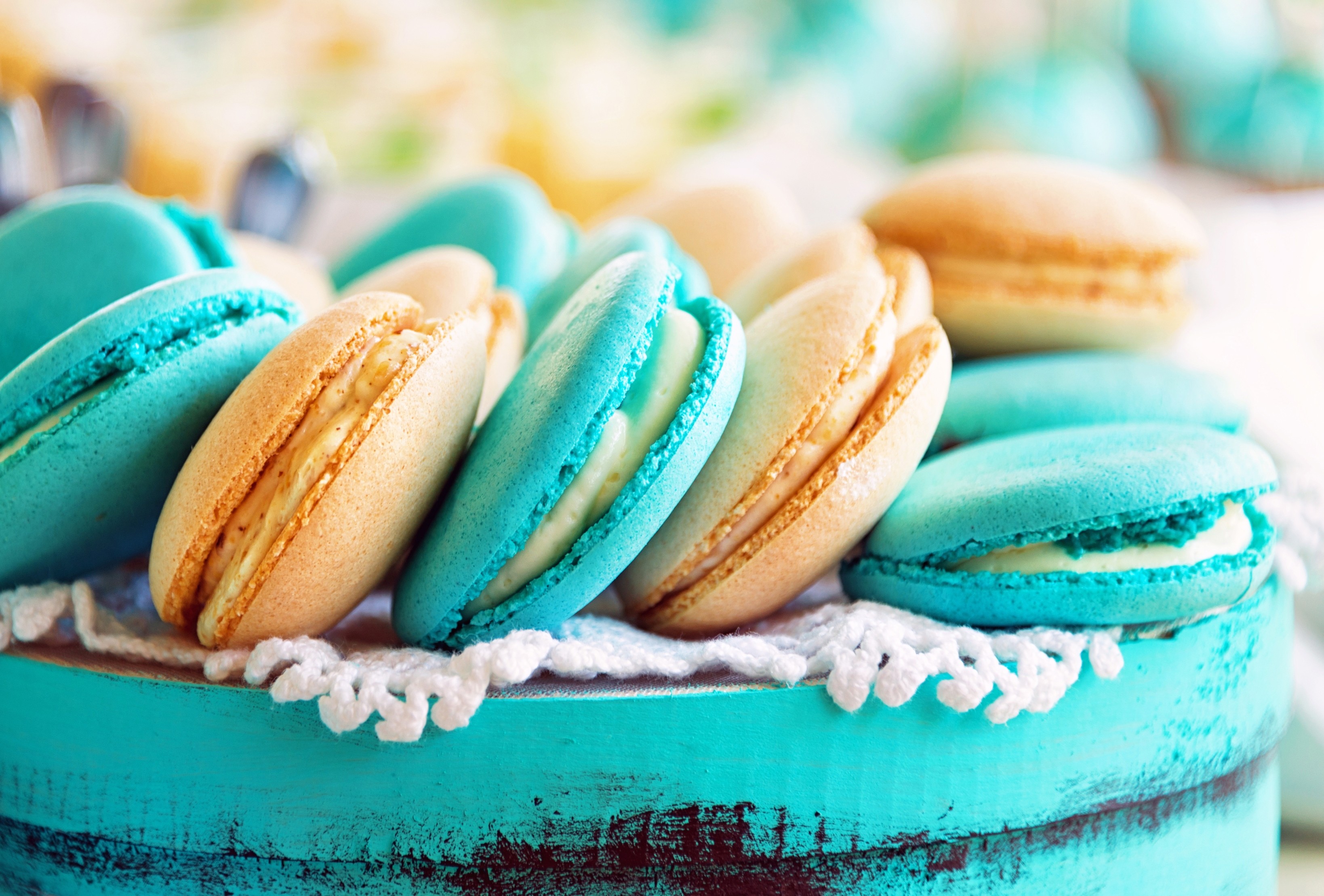 Food Dessert Cookies Macarons Blue French Turquoise 3277x2218