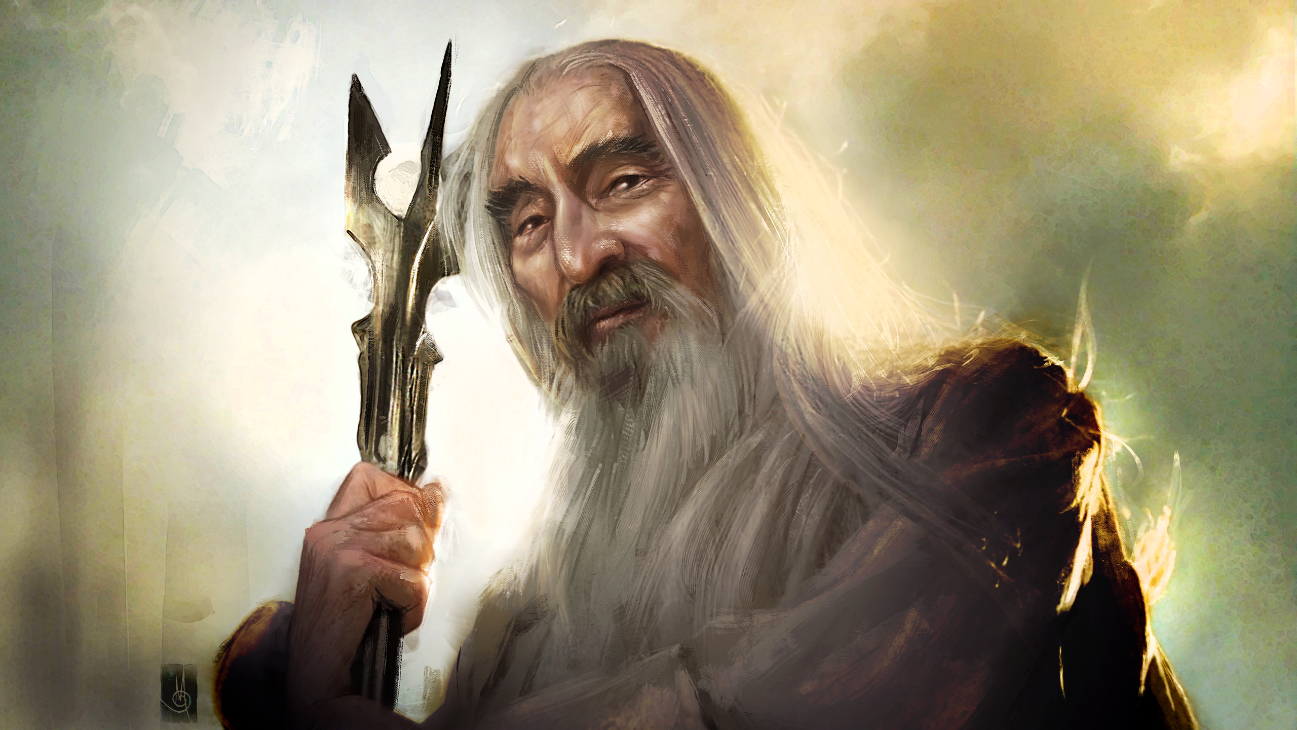 Saruman The Lord Of The Rings Wizard Beards Artwork Fantasy Art Staff Old People Christopher Lee Por 2560x1440