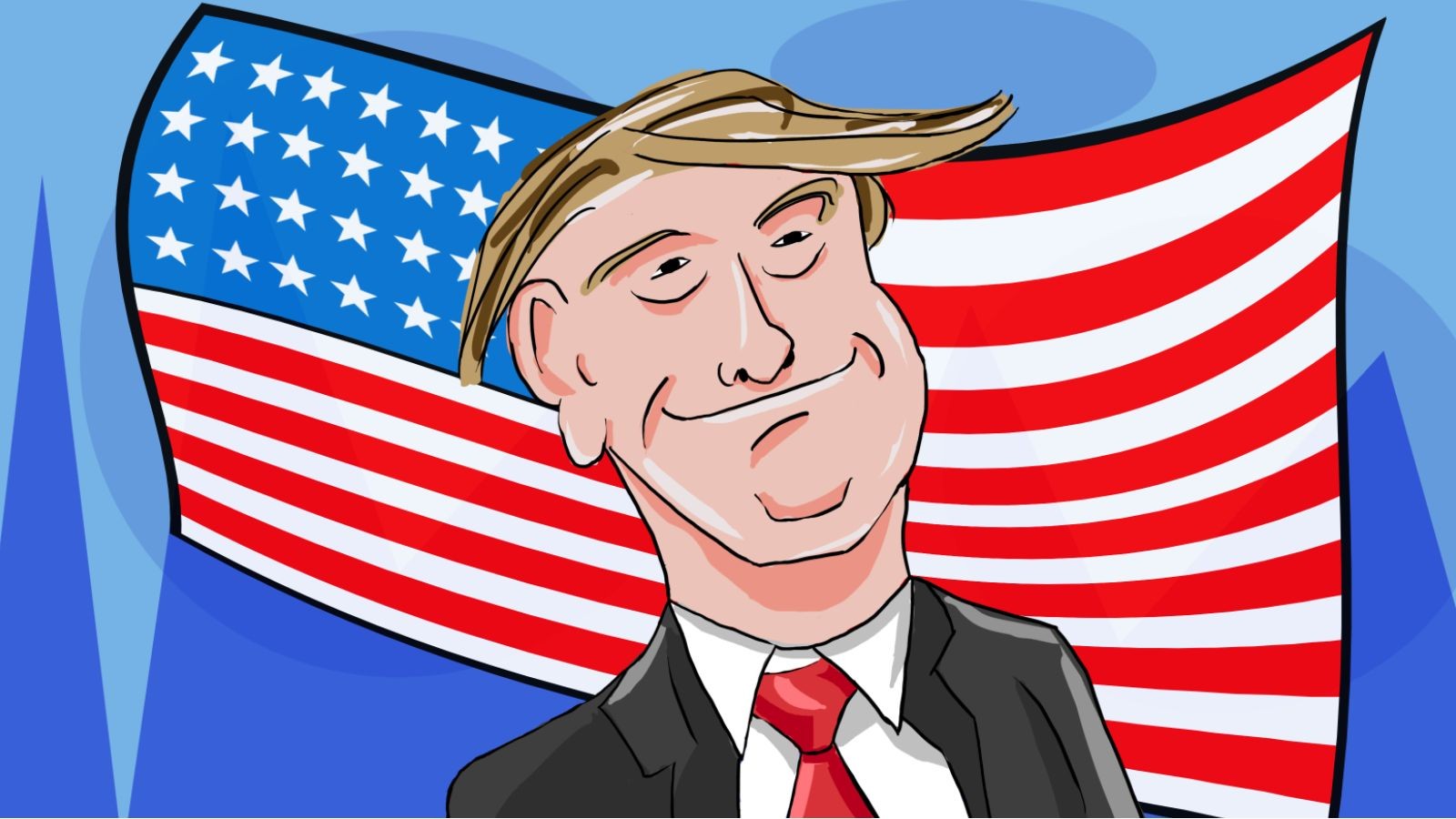 Donald Trump Cartoon Caricature Presidents American Flag Suits Stars And Stripes MAGA 1600x900