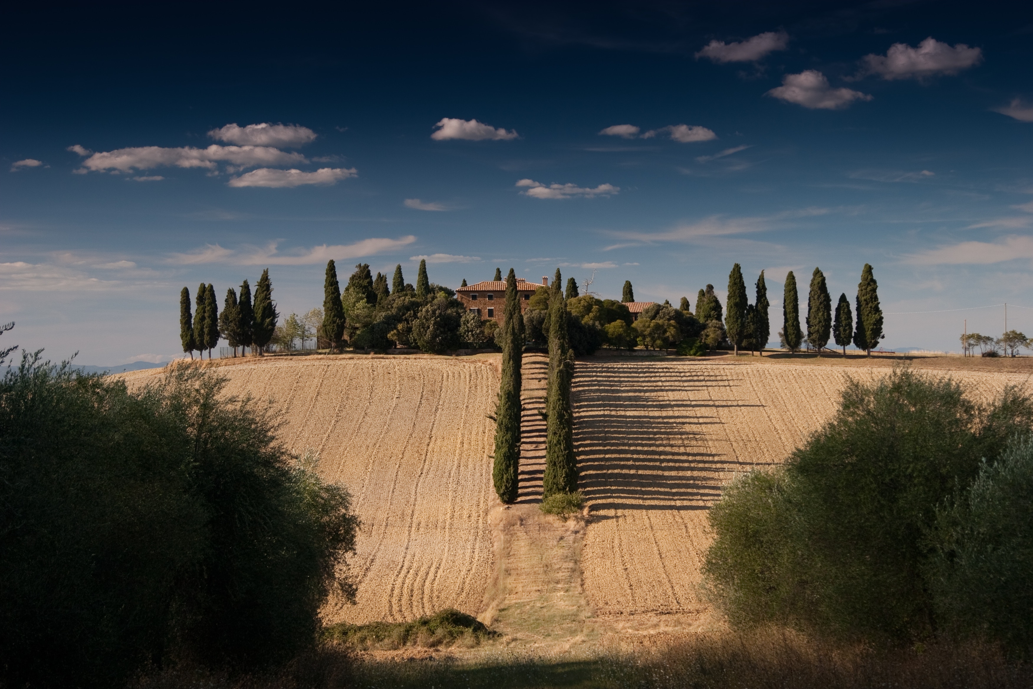 Trees Hills Clouds Field Sky House Alone Nature Tuscany Gladiator Movie 3504x2336