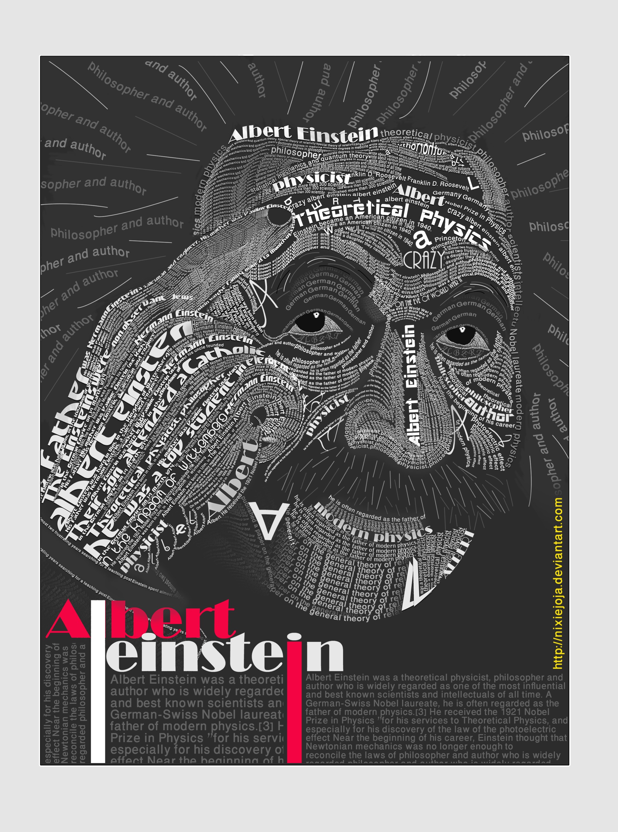 Albert Einstein Typography Typographic Portraits Gray Face Artwork Vertical Portrait 2081x2800