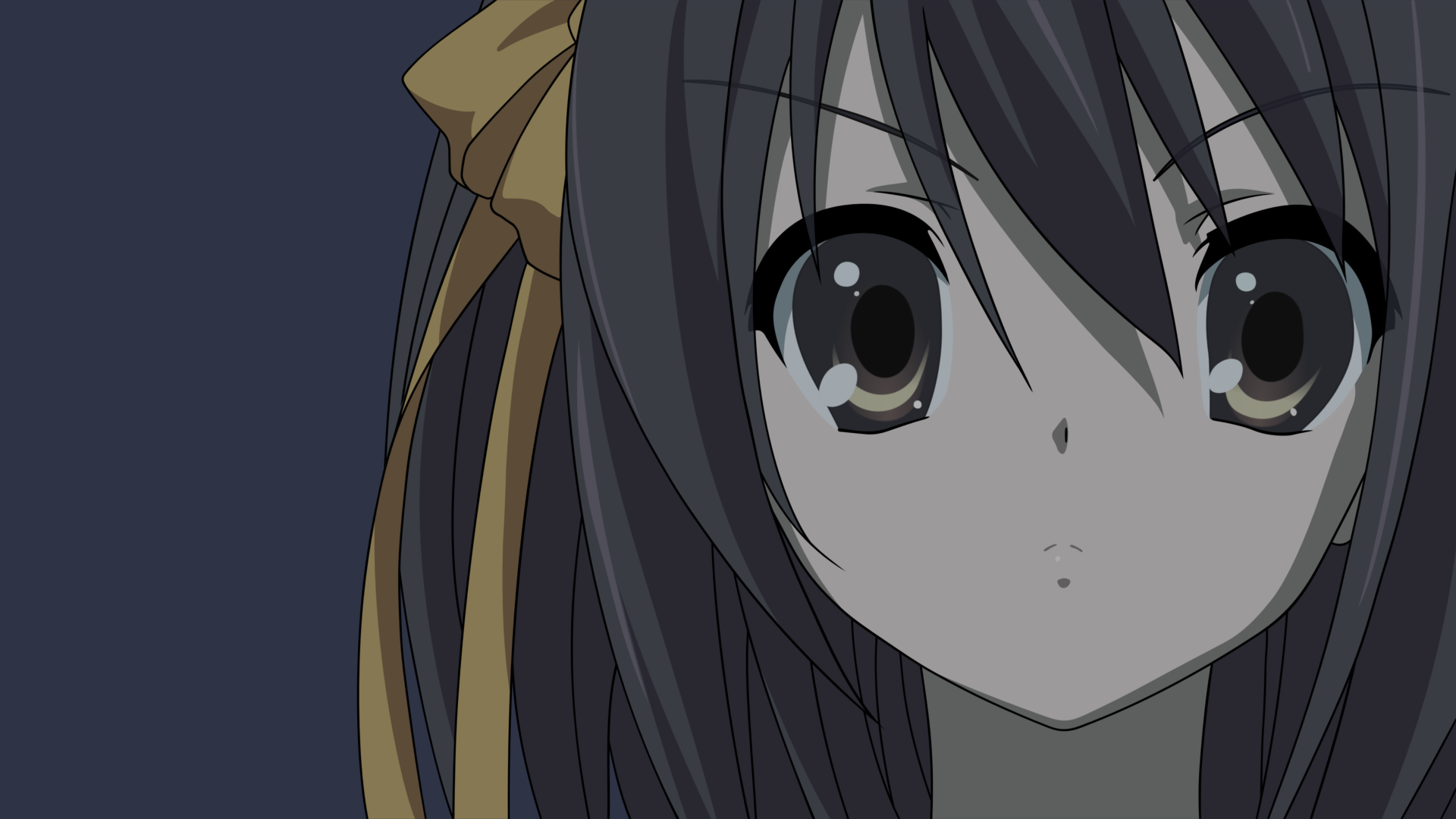 Suzumiya Haruhi The Melancholy Of Haruhi Suzumiya Anime Girls Anime Face Dark Eyes Dark Hair 1920x1080