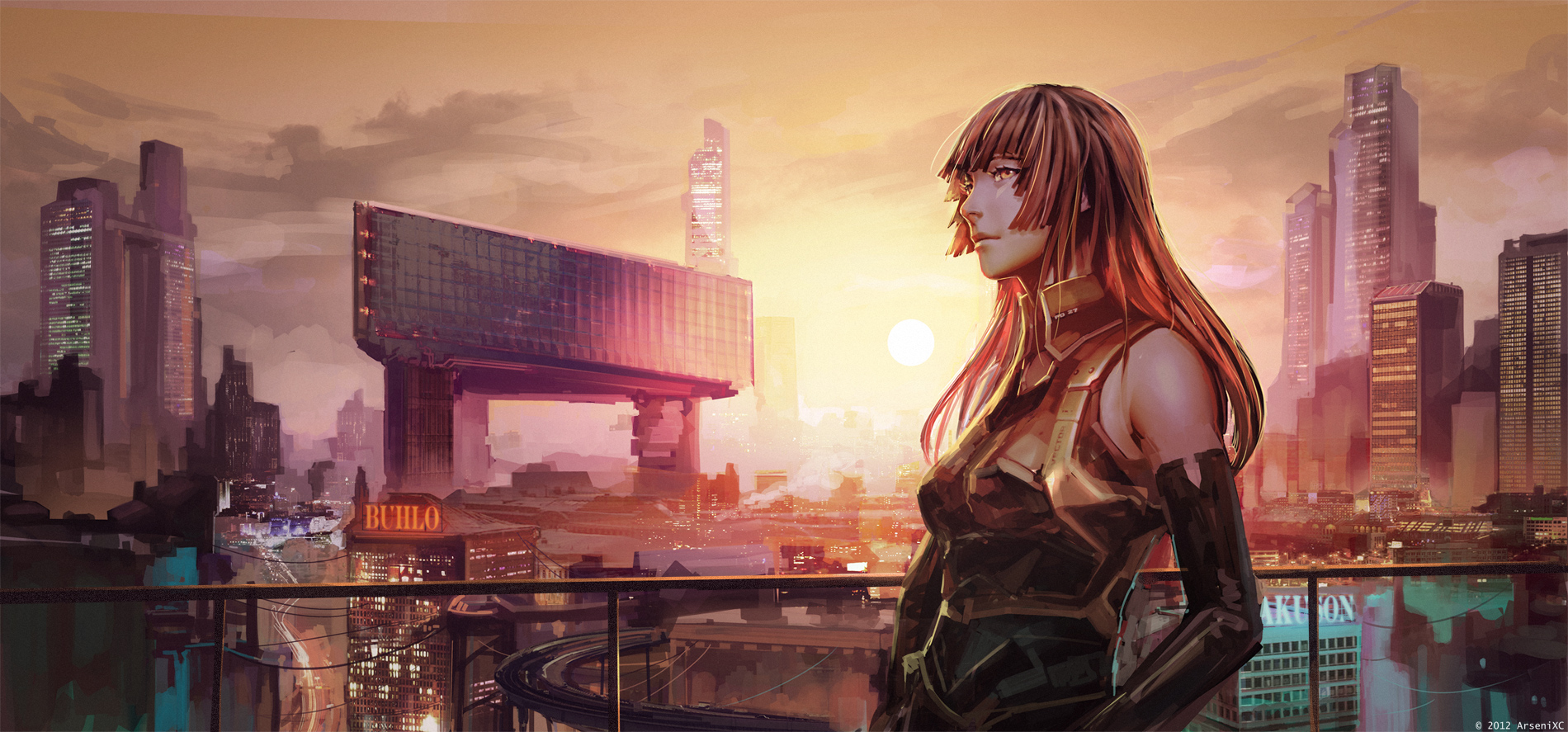 Digital Art Artwork Anime Girls Futuristic Science Fiction Cityscape Sky City Urban Skyscraper Arsen 1900x887