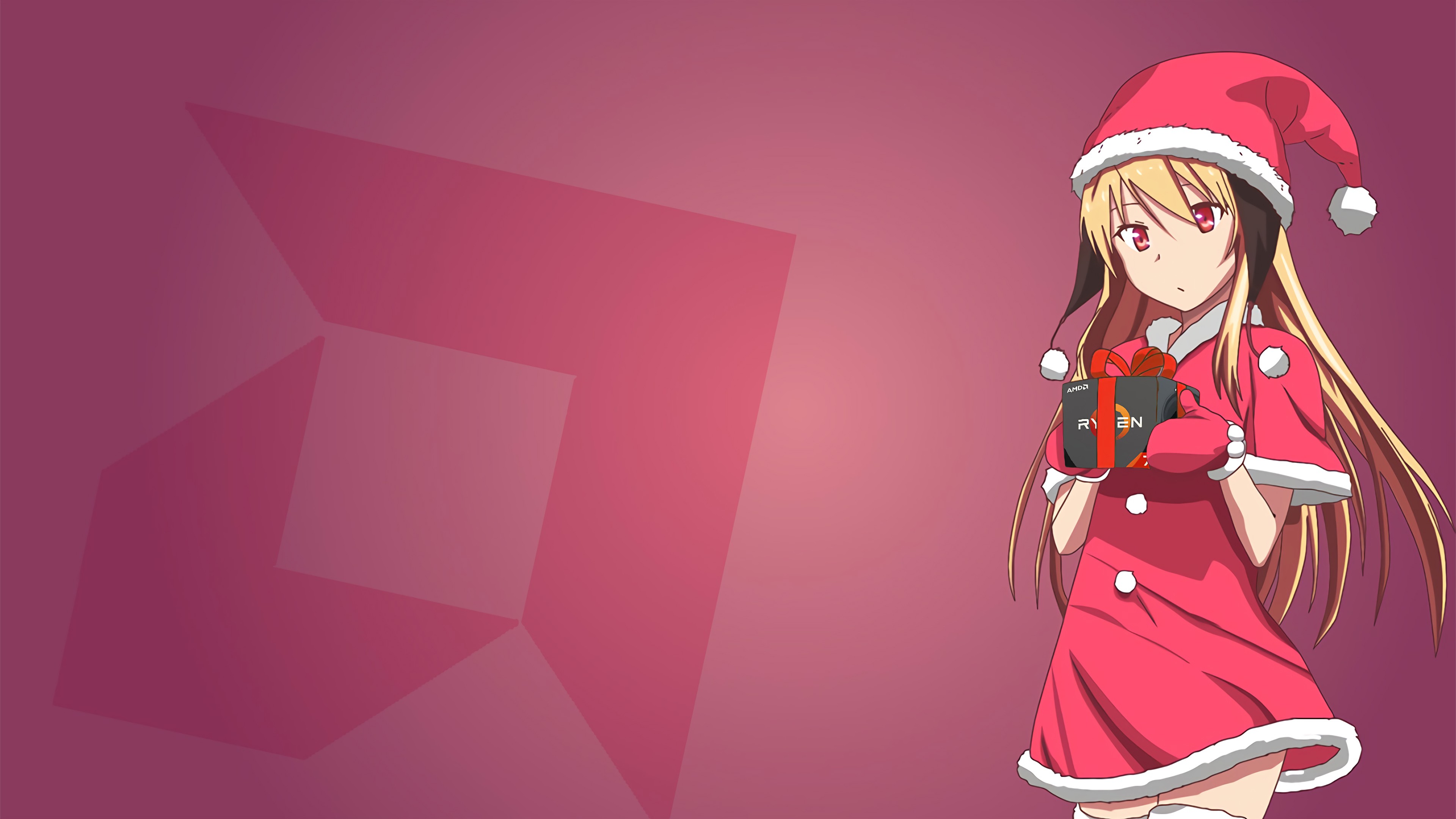 Anime Girls AMD Christmas Presents CPU Hardware Anime Santa Hats Sakurasou No Pet Na Kanojo RYZEN 3840x2160