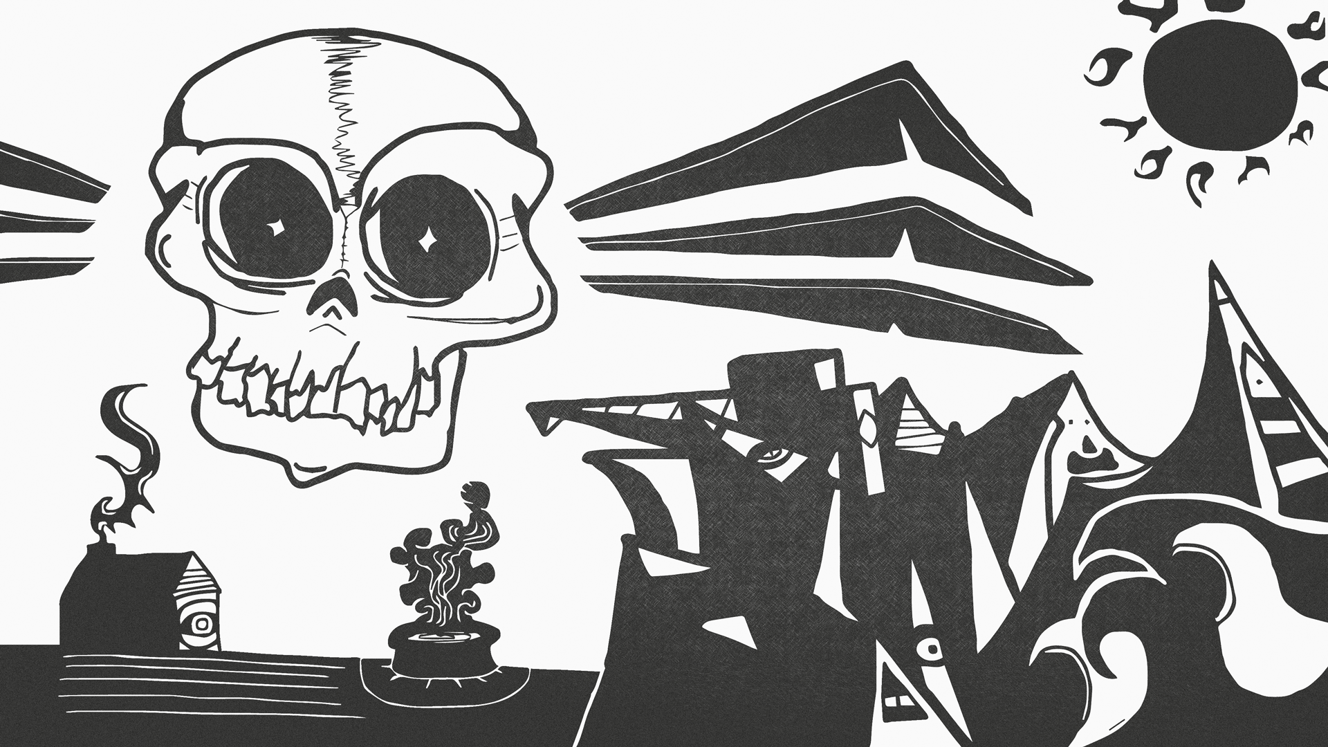 Skull Dark Sketch Black White 1920x1080