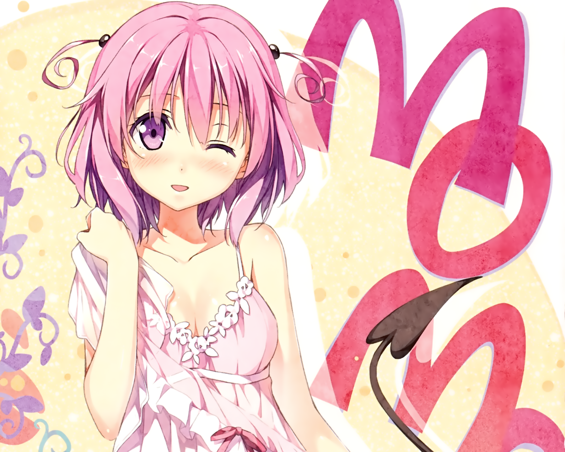 Momo Velia Deviluke To Love Ru Anime Short Hair Pink Hair Purple Eyes Blush 1800x1440