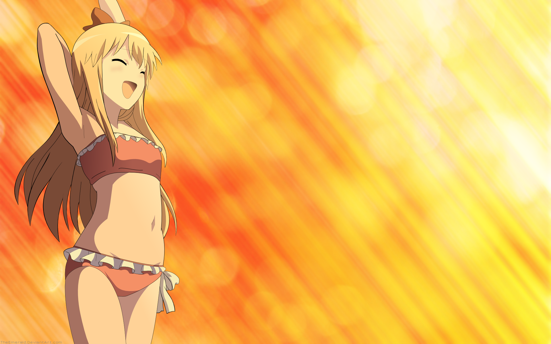 Ky Ko Toshin Girl Swimwear Blonde Yuru Yuri Long Hair Anime 1920x1200