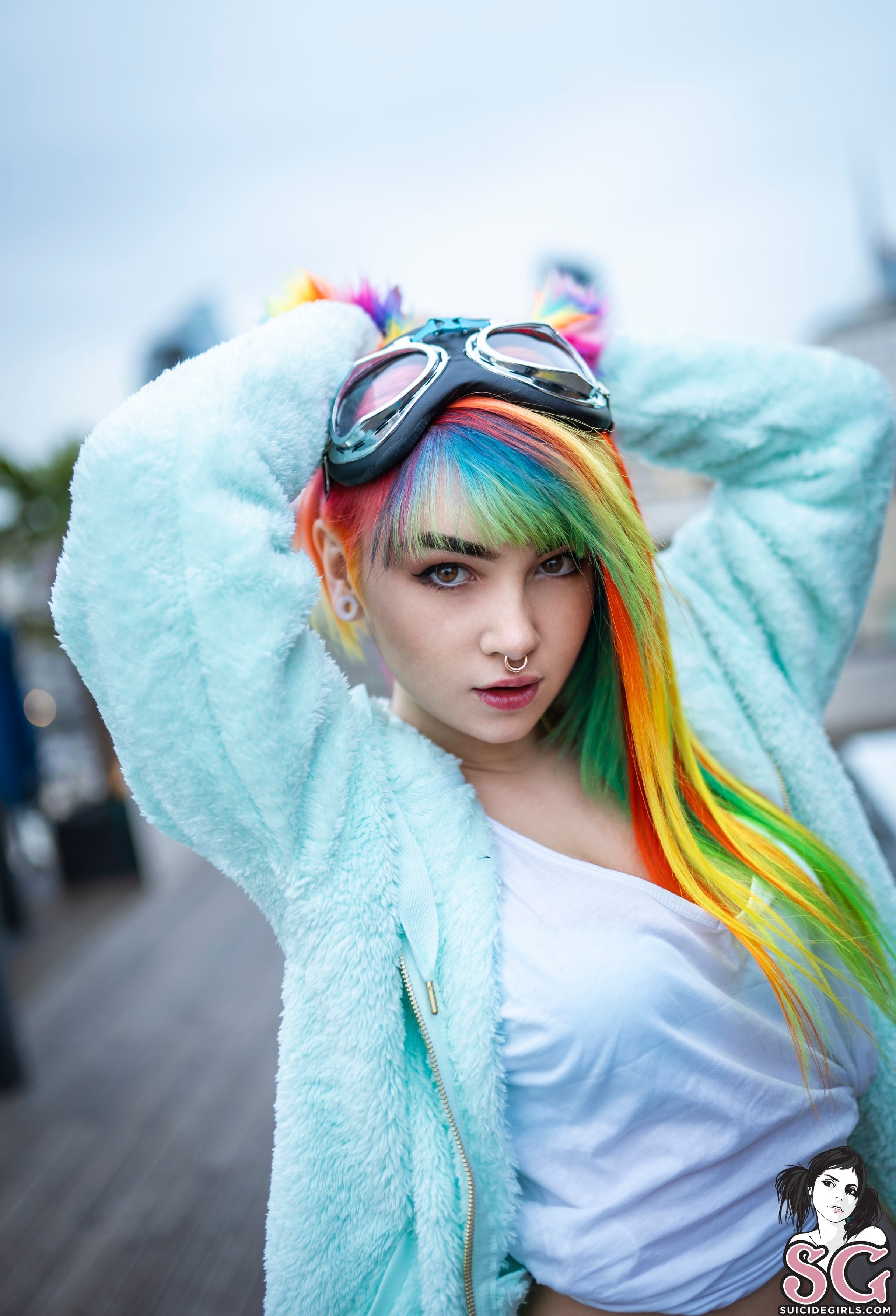 Women Rainbow Hair Inked Girls Brunette City Blouse Glasses Piercing 2432x3571