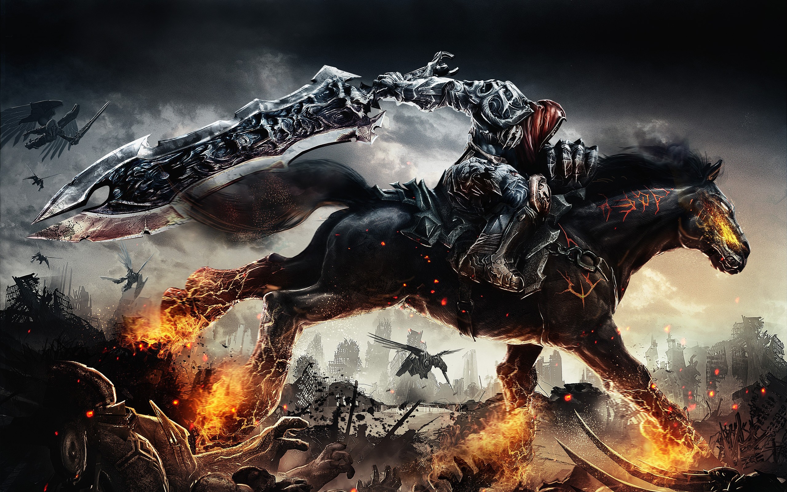 Fantasy Art Sword Demon Fire Horse Hell Apocalyptic Darksiders War Video Games Darksiders 2 War Dark 2560x1600