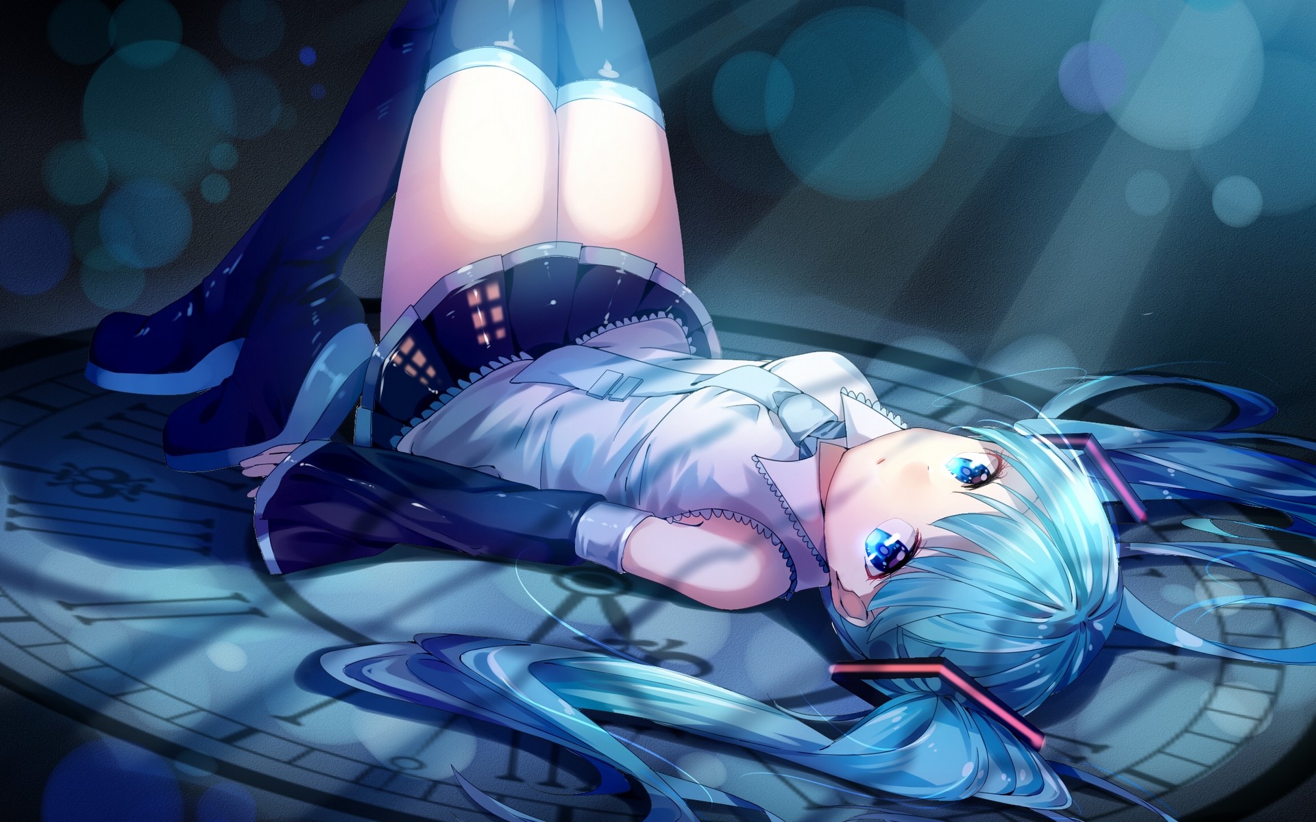 Anime Hatsune Miku Vocaloid Blue Hair Blue Eyes Looking At Cards 1920x1200