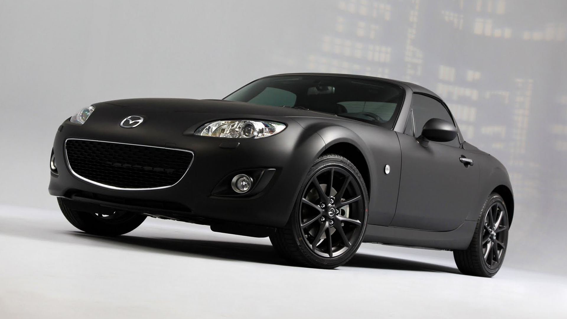 Mazda MX 5 Car Vehicle Gray Background Black Cars Matte Black Front Angle View Miata 1920x1080