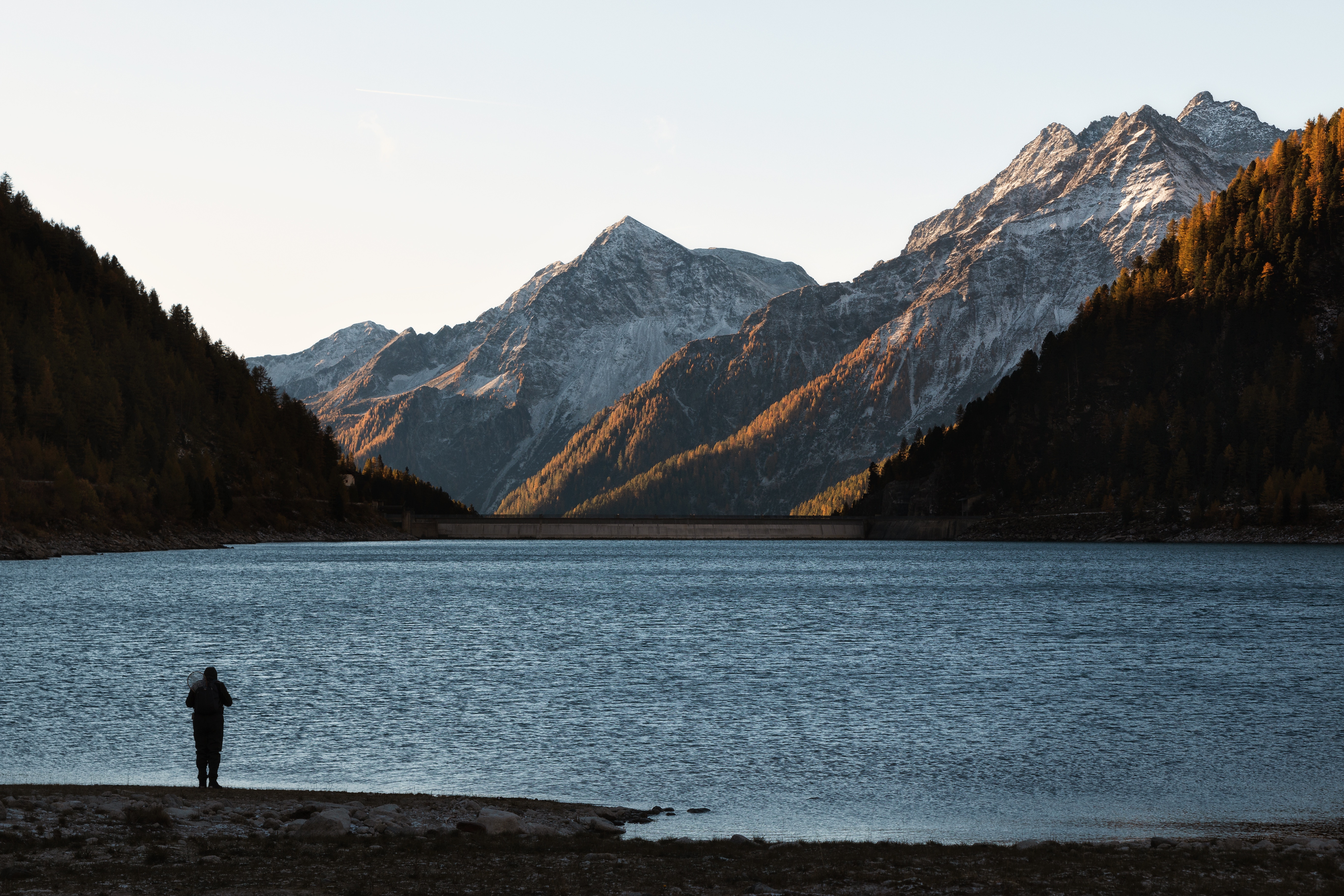 Nature Mountains Trees Water Snow Dam Lake River 5472x3648