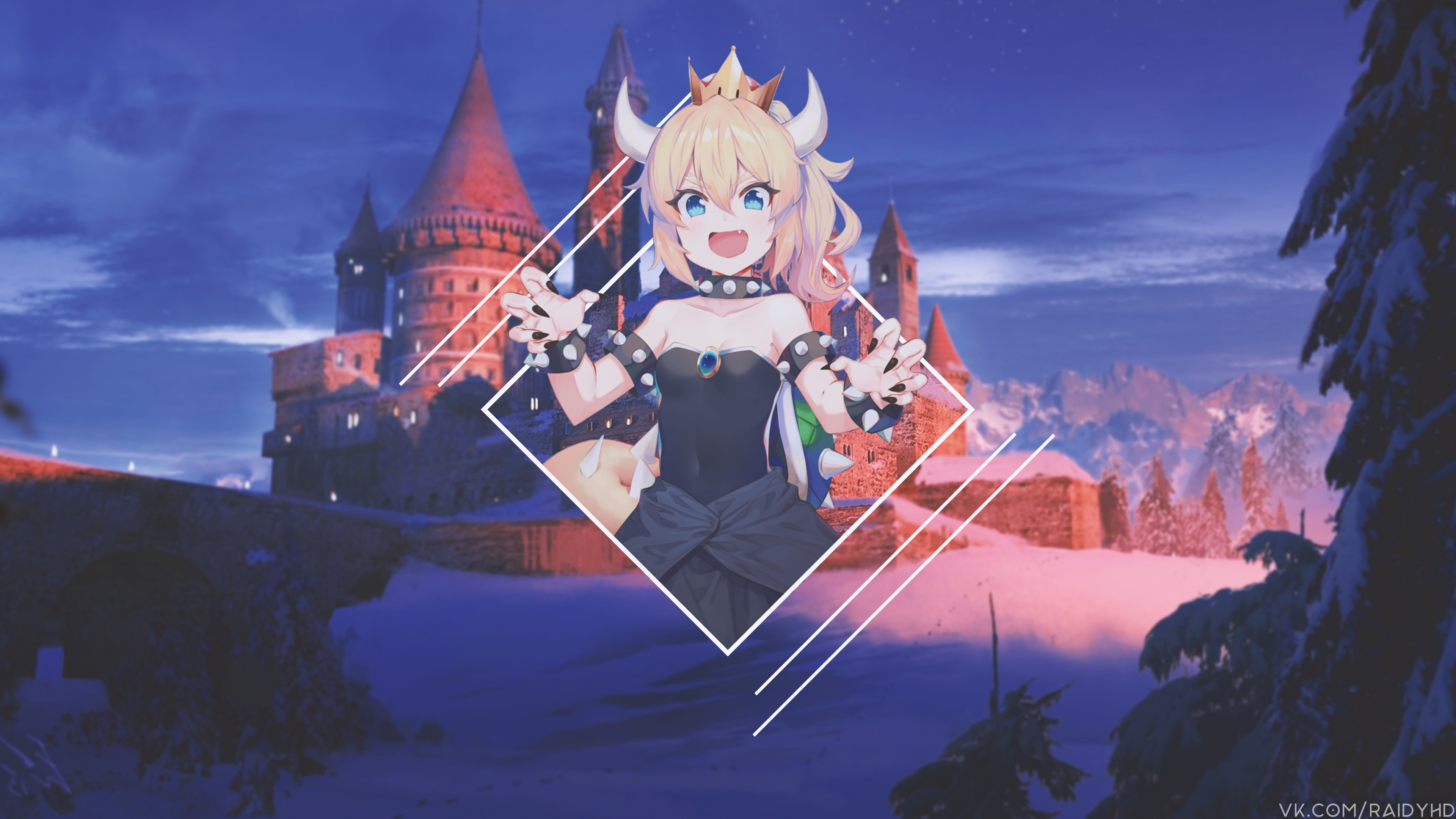 Anime Girls Anime Picture In Picture Bowsette Lolita Horns Blue Eyes 3840x2160