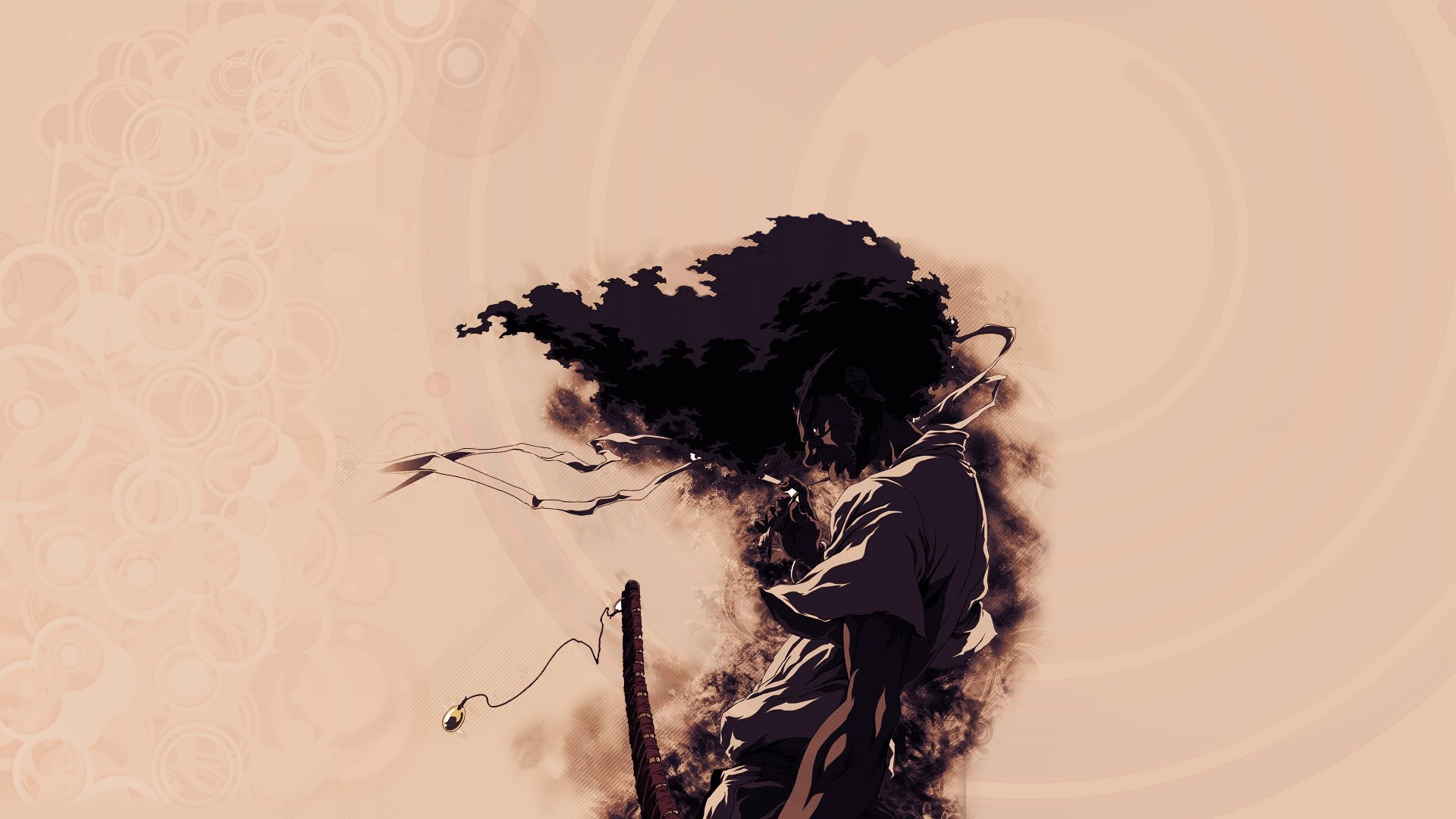 Afro Samurai Artwork Beige Sword Afro Smoking 1920x1080
