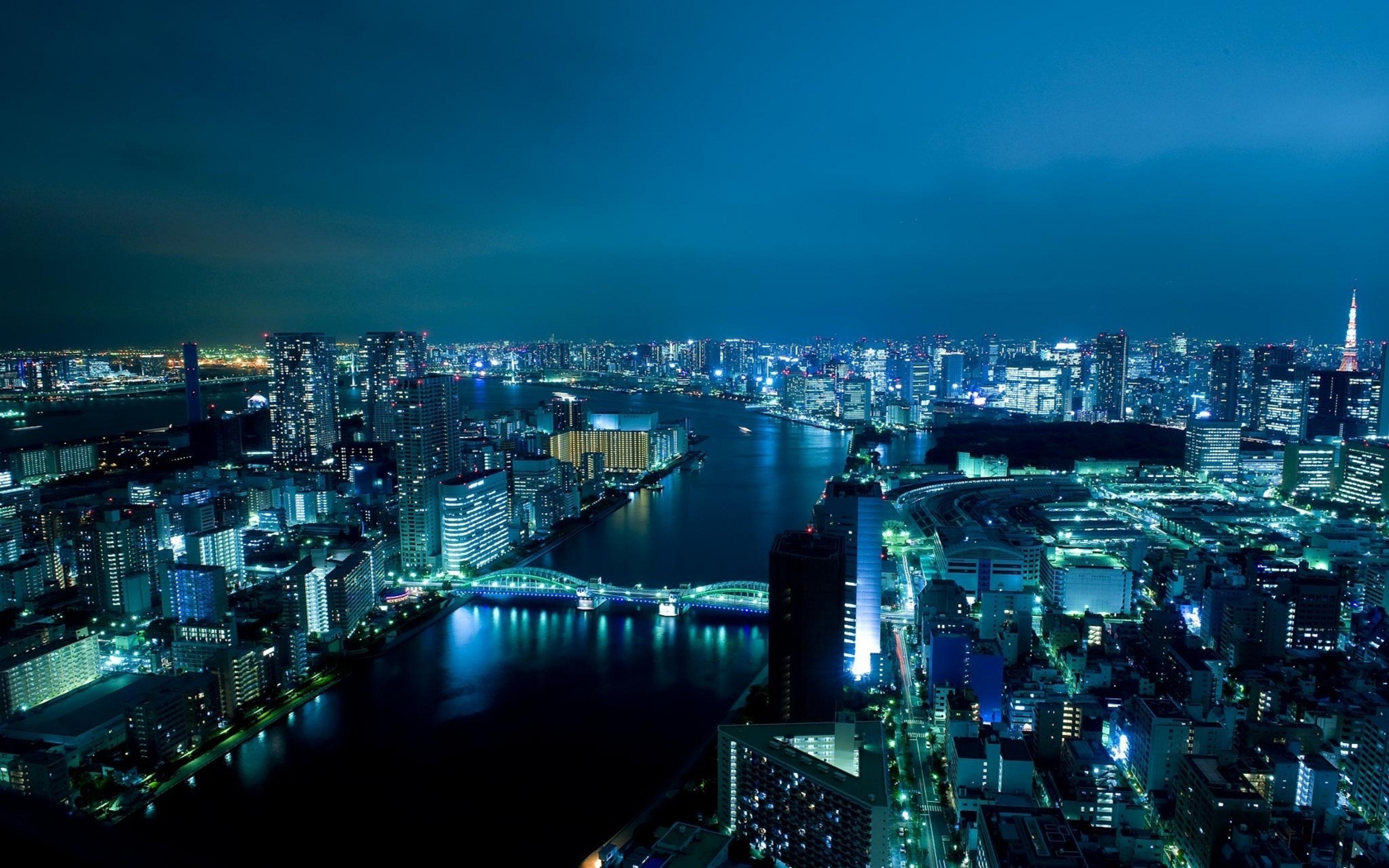 Town Night View Sumida River Japan Cityscape 3840x2400