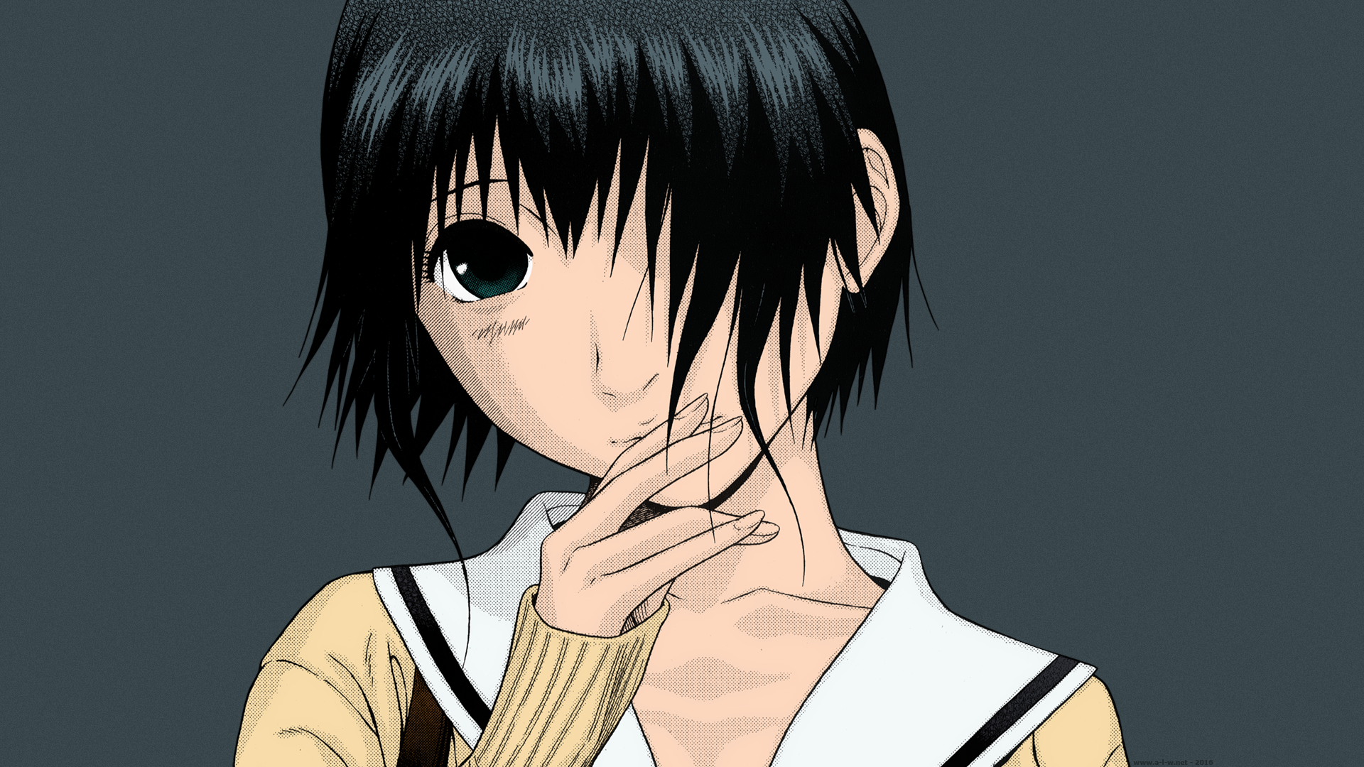 Okada Kazuto Sahana Kurumi Portrait Short Hair Black Hair School Uniform Schoolgirl Anime Manga Anim 1920x1080