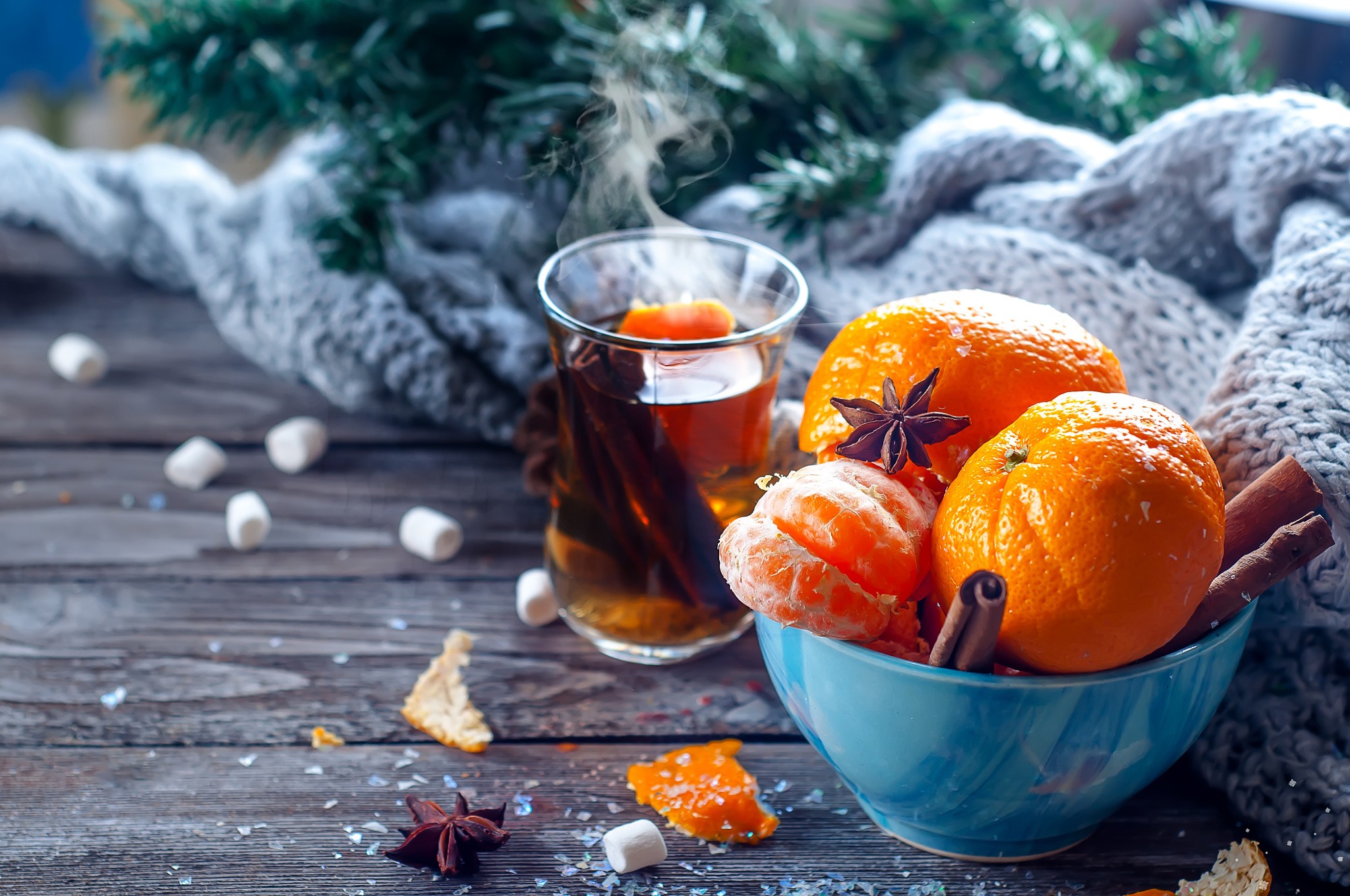 Food Orange Tea Depth Of Field Cinnamon Marshmallows Star Anise Drink Winter 2048x1360