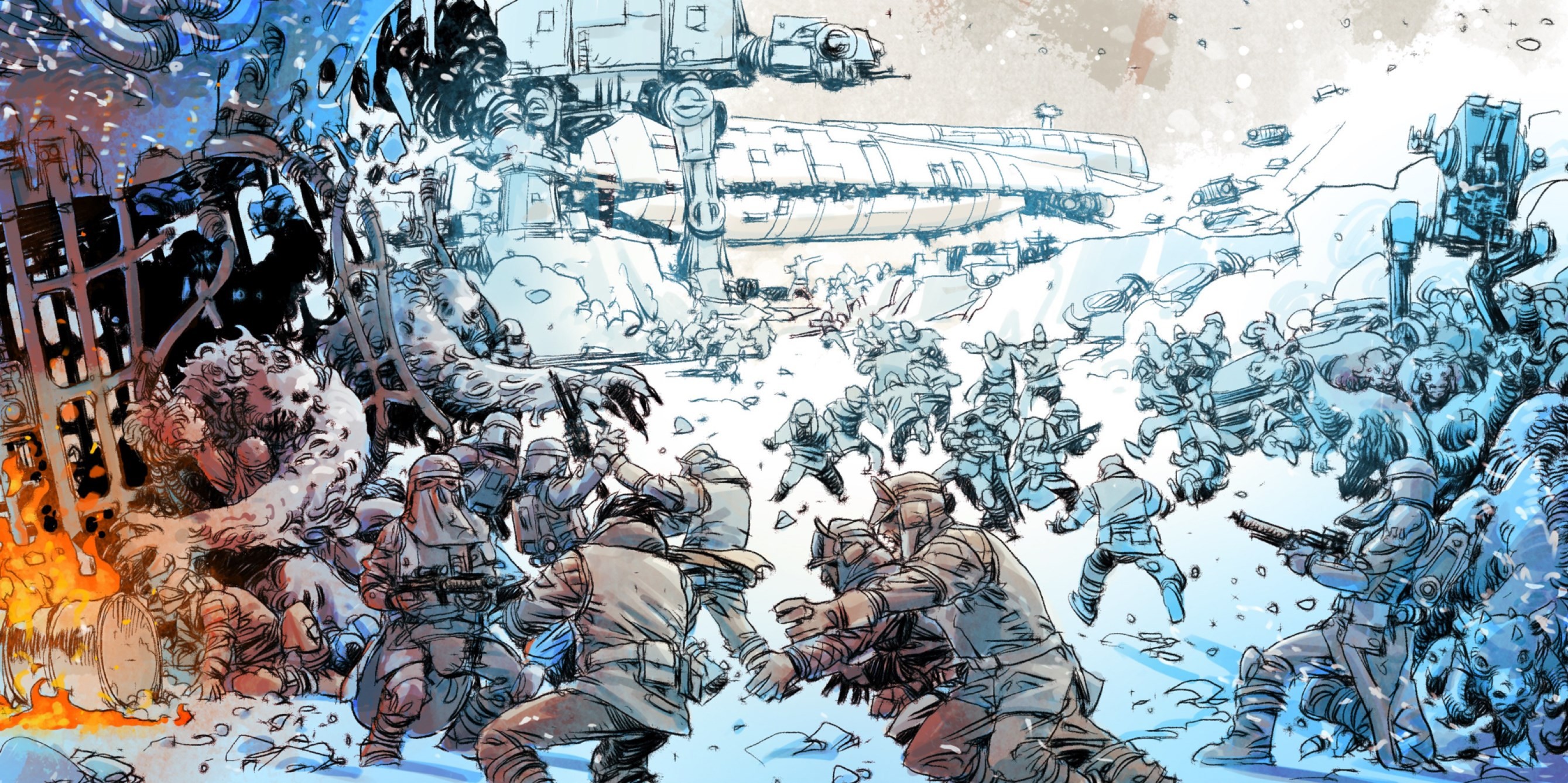Star Wars Artwork Battle AT AT Hoth Science Fiction 2678x1337
