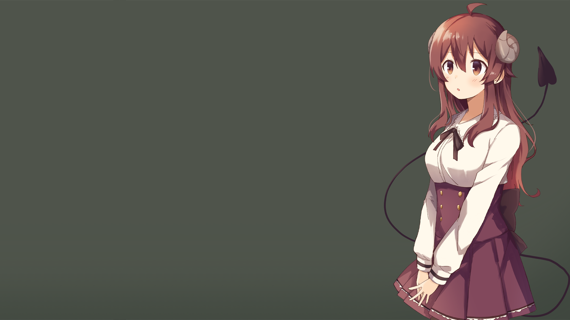 Anime Anime Girls Machikado Mazoku Simple Background Yoshida Yuuko Chiyoda Momo White Skin Dark Back 1920x1080