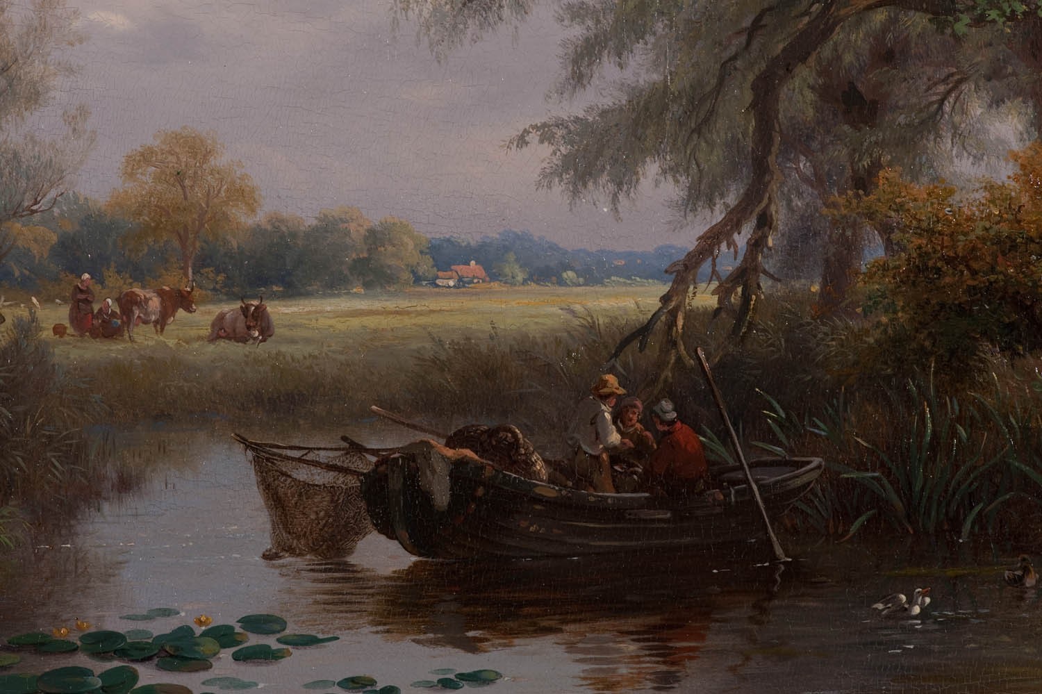 Painting Lily Pads Boat Field Cow Fishing Classic Art 1500x999