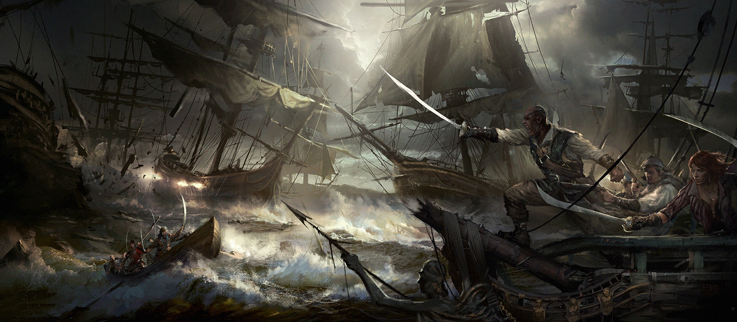 Artwork Fantasy Art Ocean Battle 2469x1080