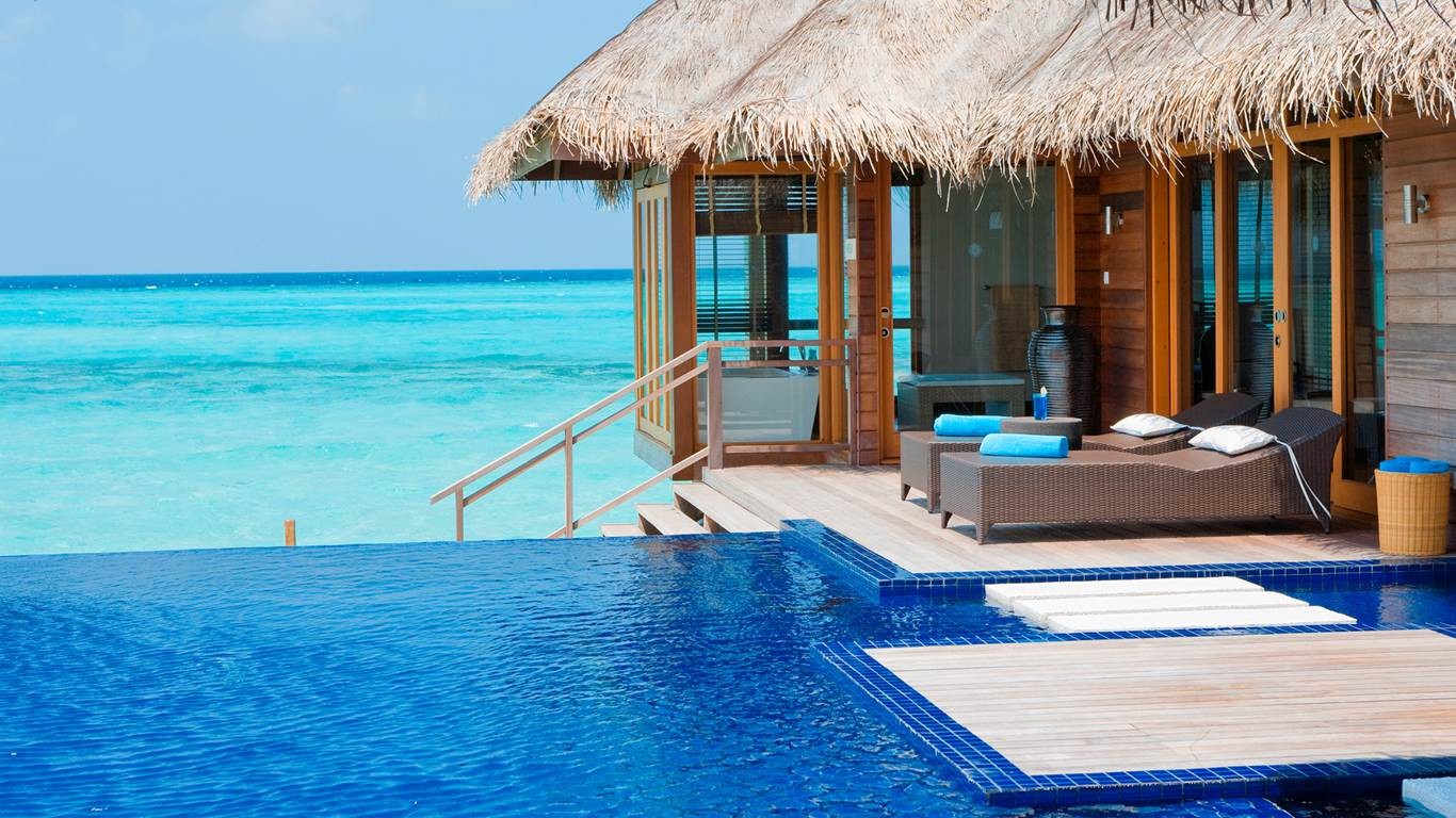 Maldives Resort Swimming Pool Beach Tropical Sea Luxury Summer Bungalow Nature Landscape 1366x768