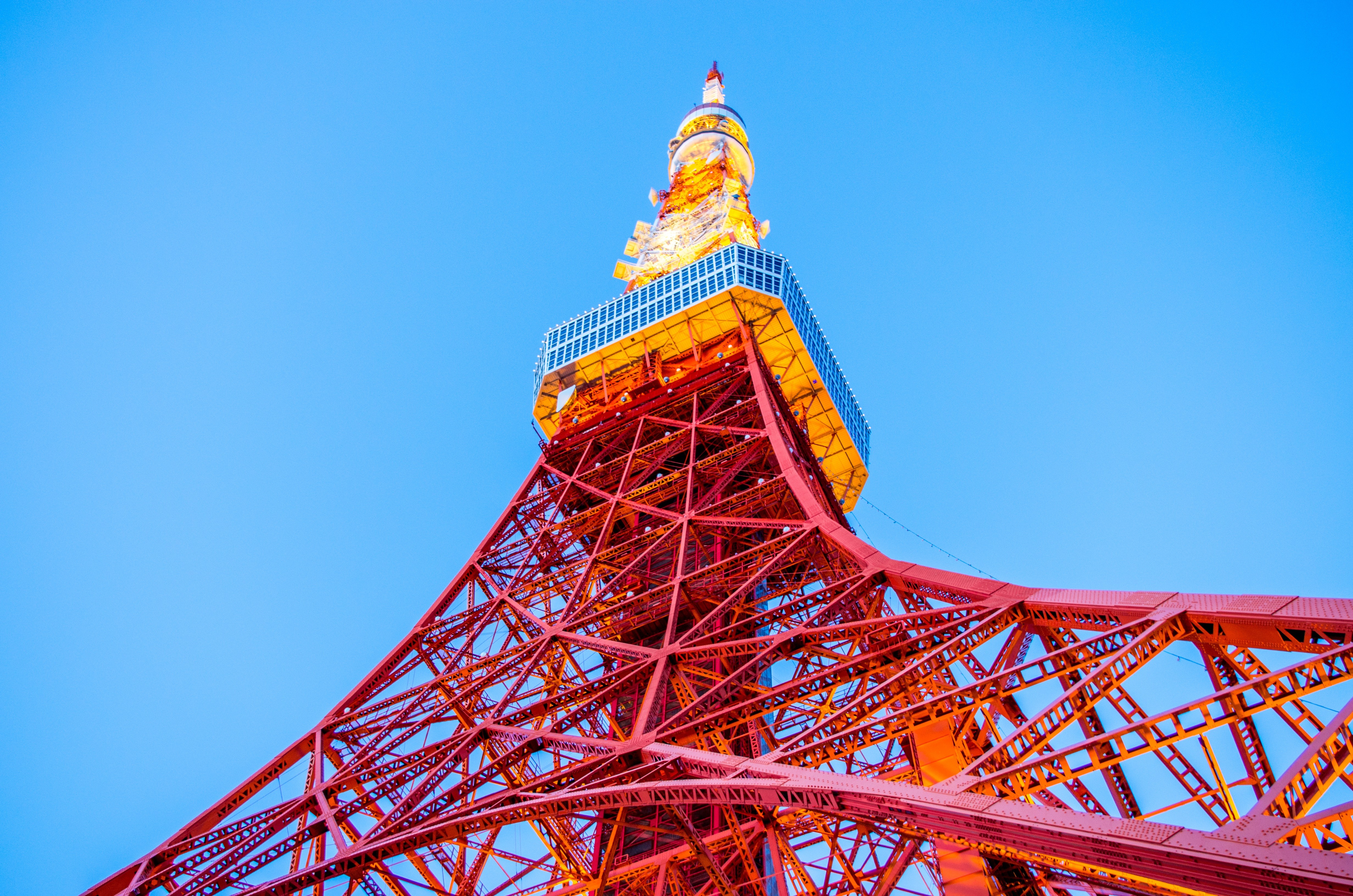 Japan Tokyo Tower Worms Eye View Sky Architecture Tokyo Red Low Angle 4928x3264