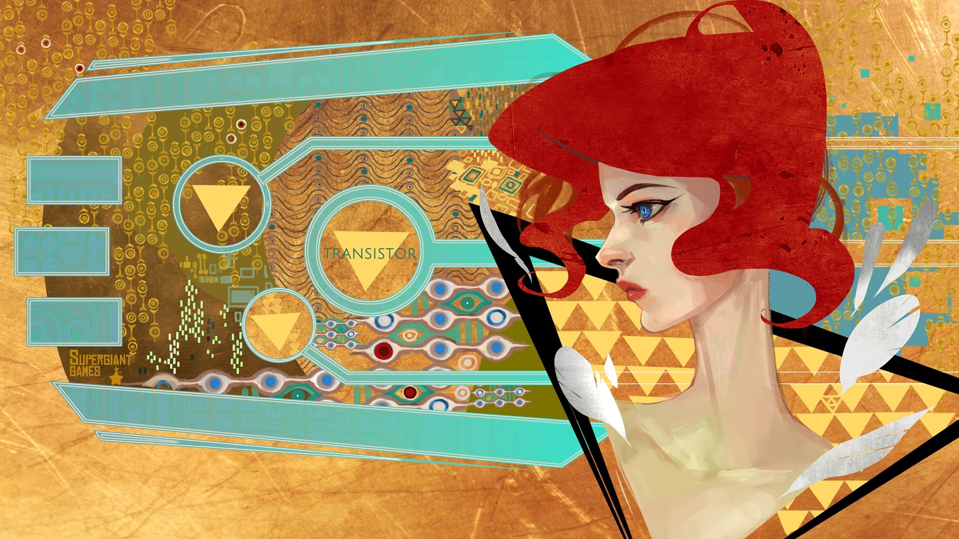 Transistor Video Games Supergiant Games Artwork Redhead Red Gold Yellow 1920x1080