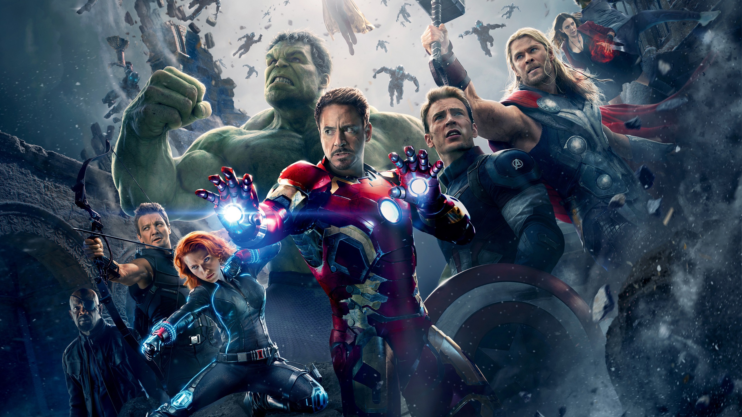 Avengers Age Of Ultron Superhero Iron Man Captain America Hulk Thor Black Widow Hawkeye Nick Fury Sc 2560x1440