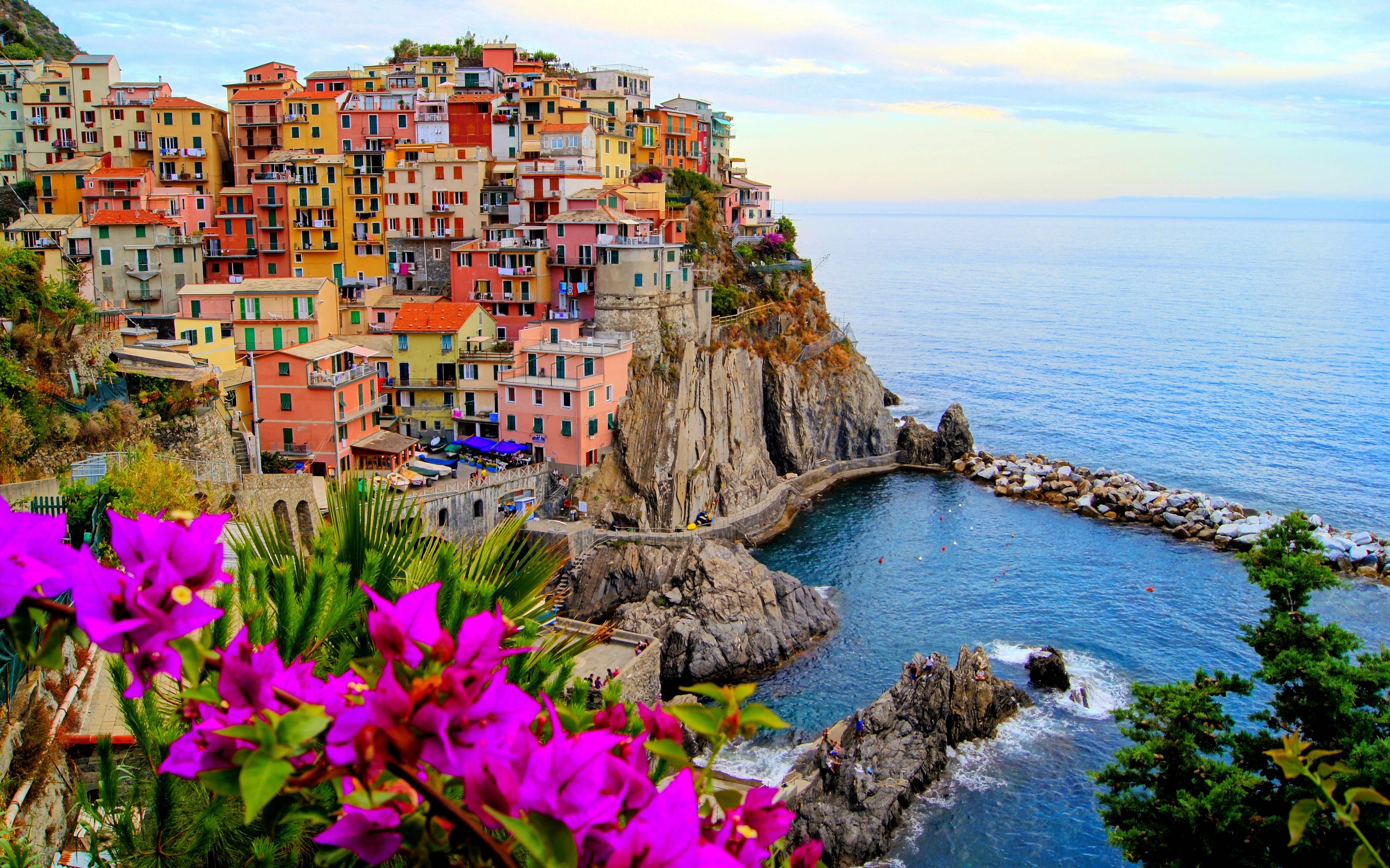 Italy Landscape City House Building Colorful Water Manarola 3840x2400