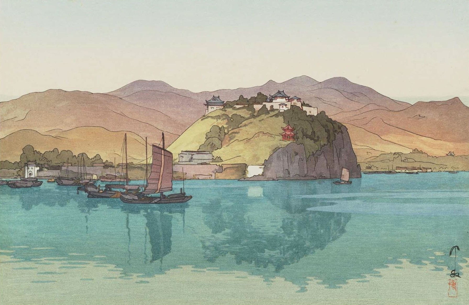 Yoshida Hiroshi Artwork Japanese Painting Mountains Water Boat 1792x1165