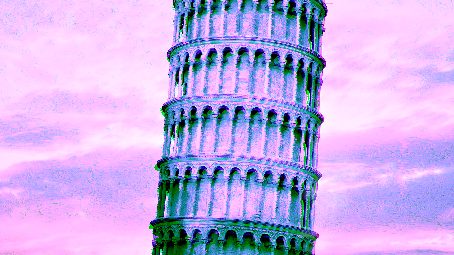 Glitch Art Leaning Tower Of Pisa Magenta Vaporwave 1920x1080