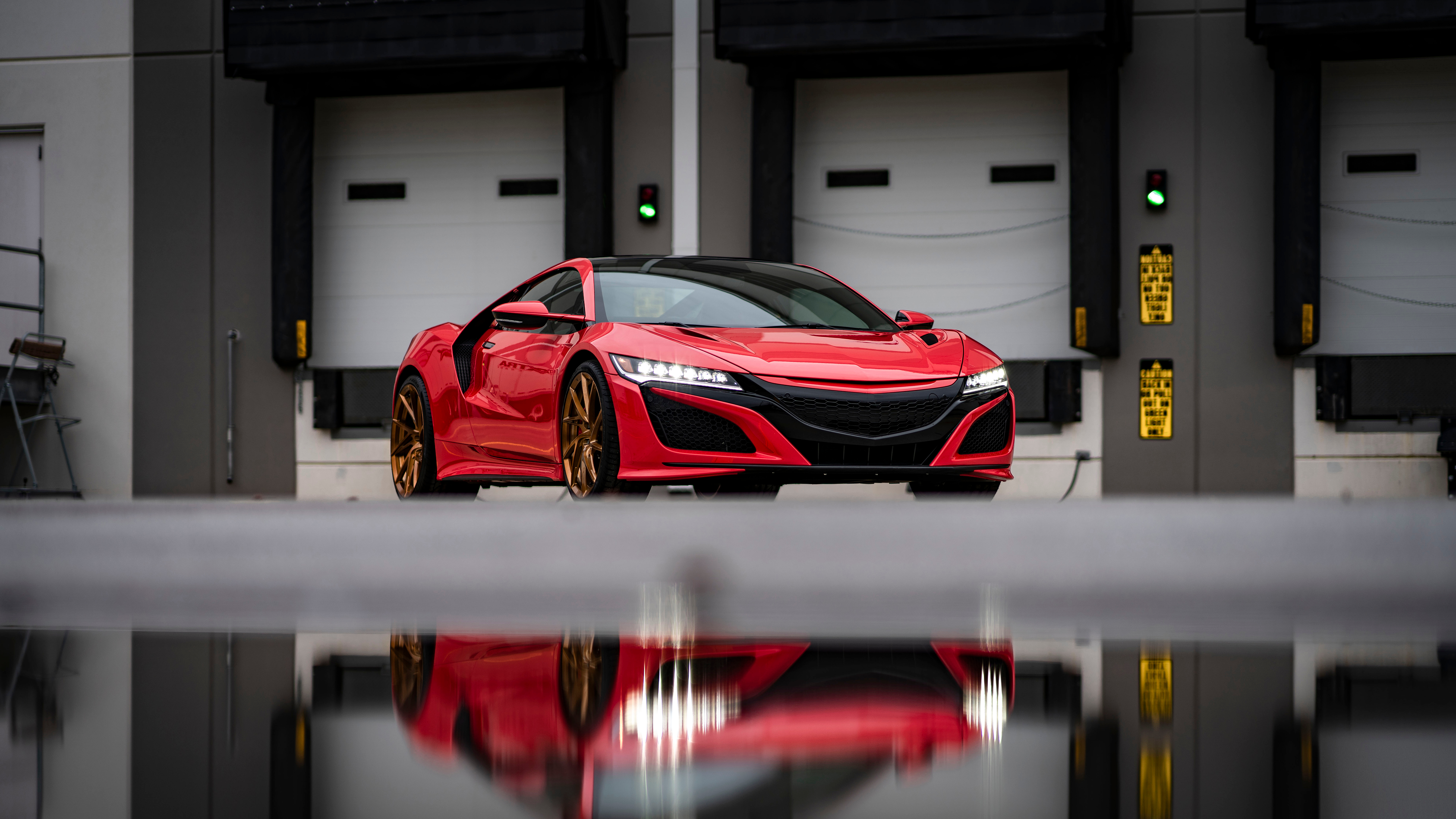 Acura NSX Car Vehicle Sports Car Red Cars Reflection Worms Eye View 5120x2880