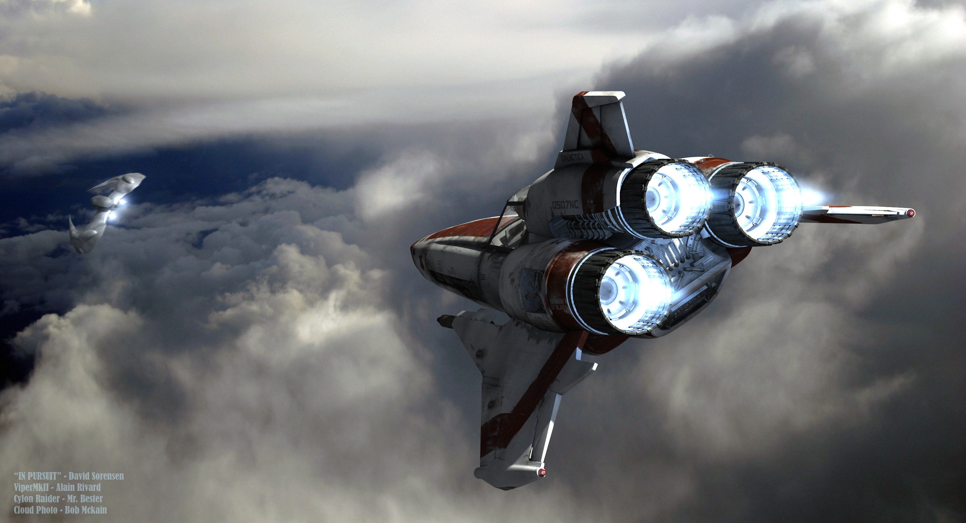 Battlestar Galactica Spaceship Digital Art Science Fiction Space Cylons Futuristic Clouds Sky 3072x1664