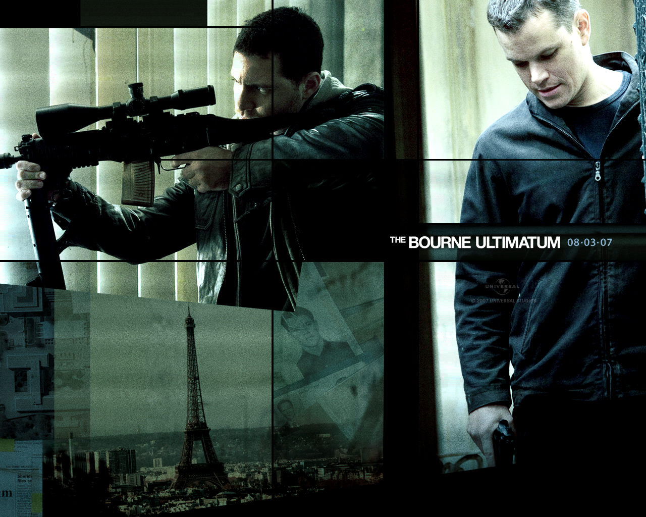 Matt Damon The Bourne Ultimatum Movies Collage 2007 Year Weapon 1280x1024
