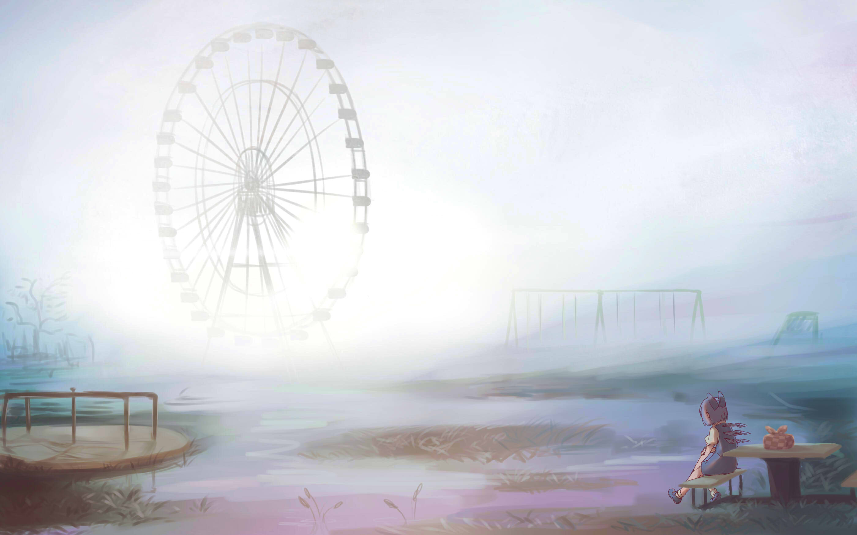 Cirno Touhou Blue Hair Short Hair Ferris Wheel 2800x1748