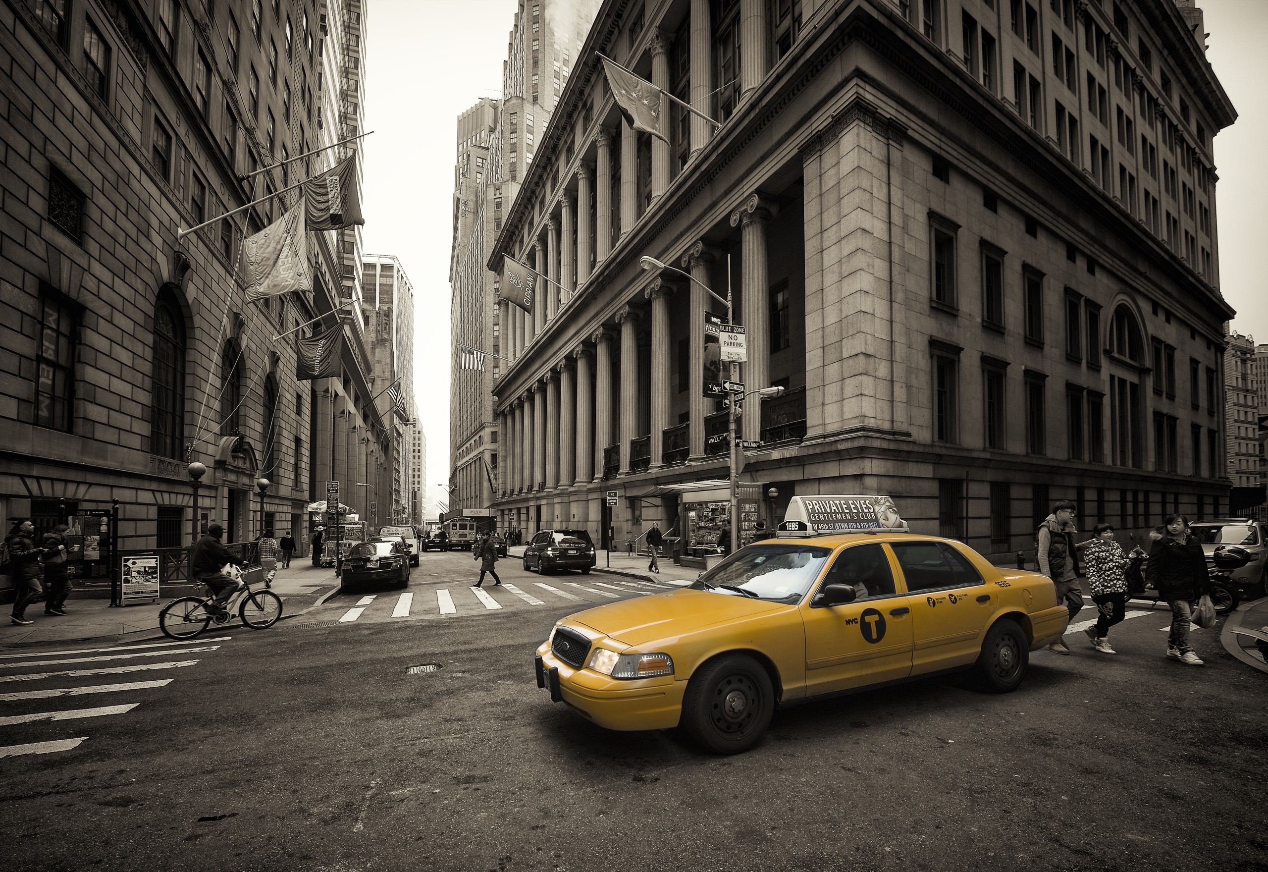 Taxi New York City Traffic Vehicle Selective Coloring Cityscape Car Sepia 2560x1760