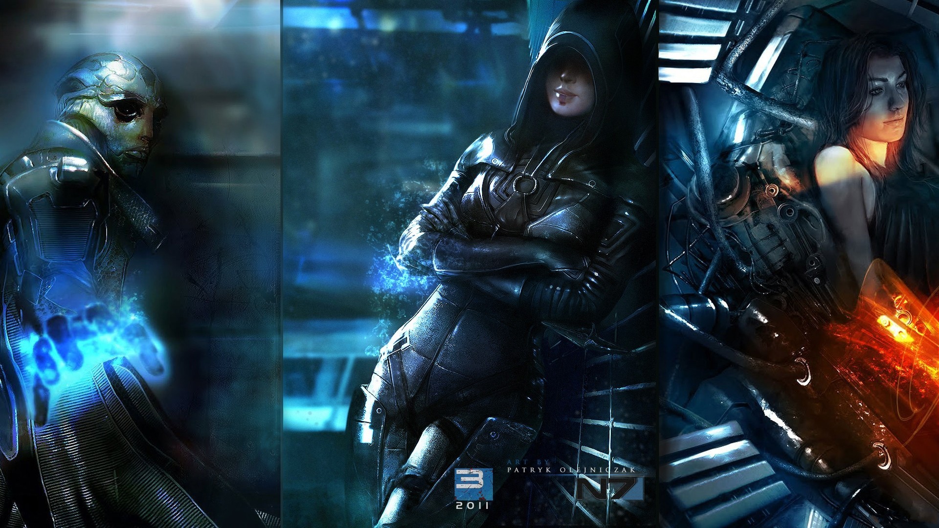 Mass Effect Video Games Artwork Miranda Lawson Kasumi Goto Thane Krios Glowing Collage Mass Effect 2 1920x1080