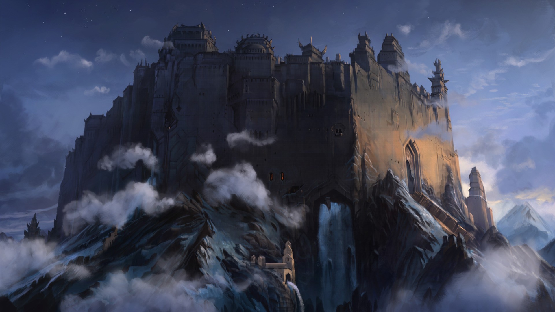 Fantasy Art Artwork Clouds Mountains Forts Castle 1920x1080