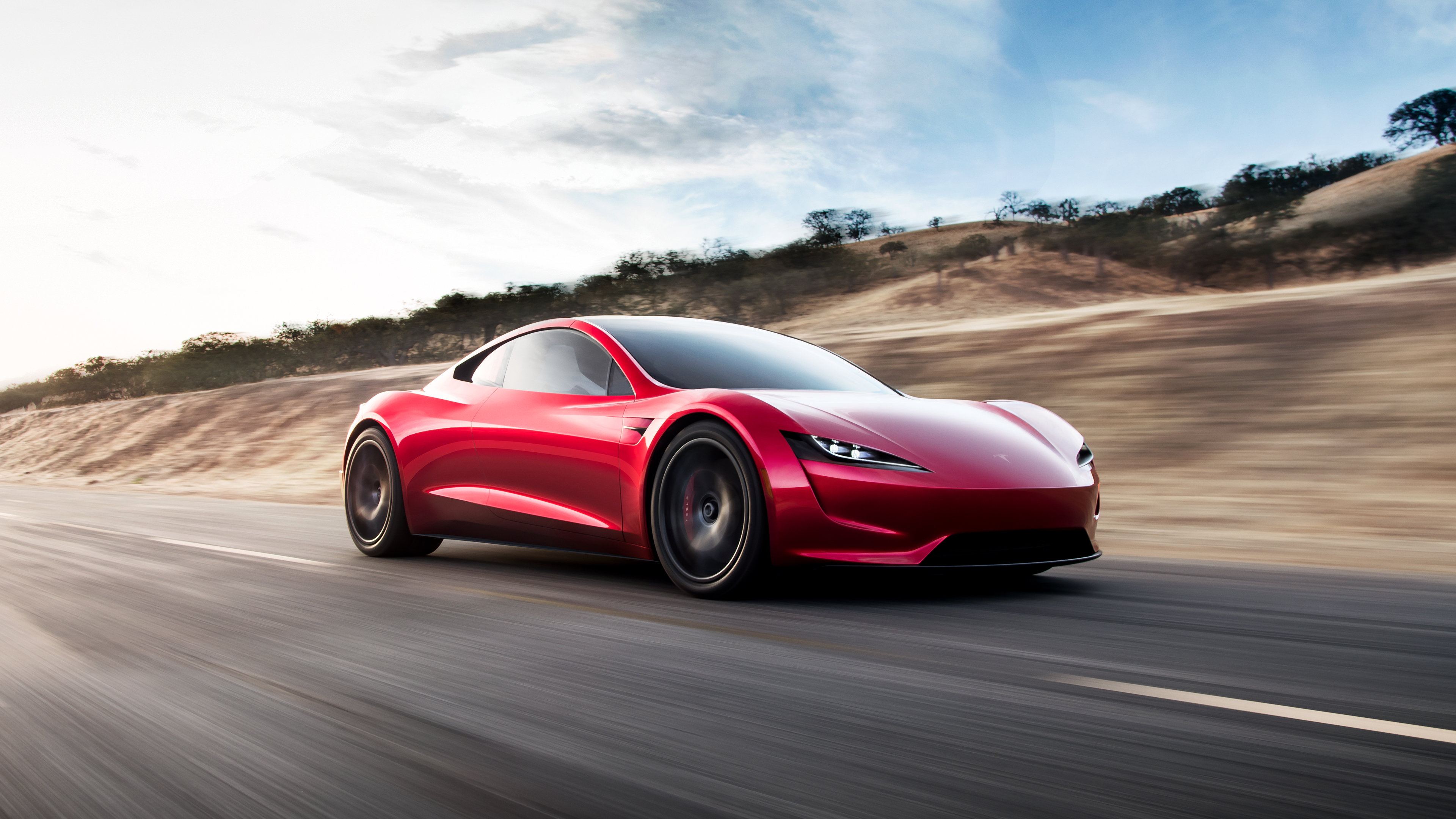 Car Tesla Motors Tesla Roadster Supercars Sports Car Electric Car Road Photography Tesla Trees 3840x2160