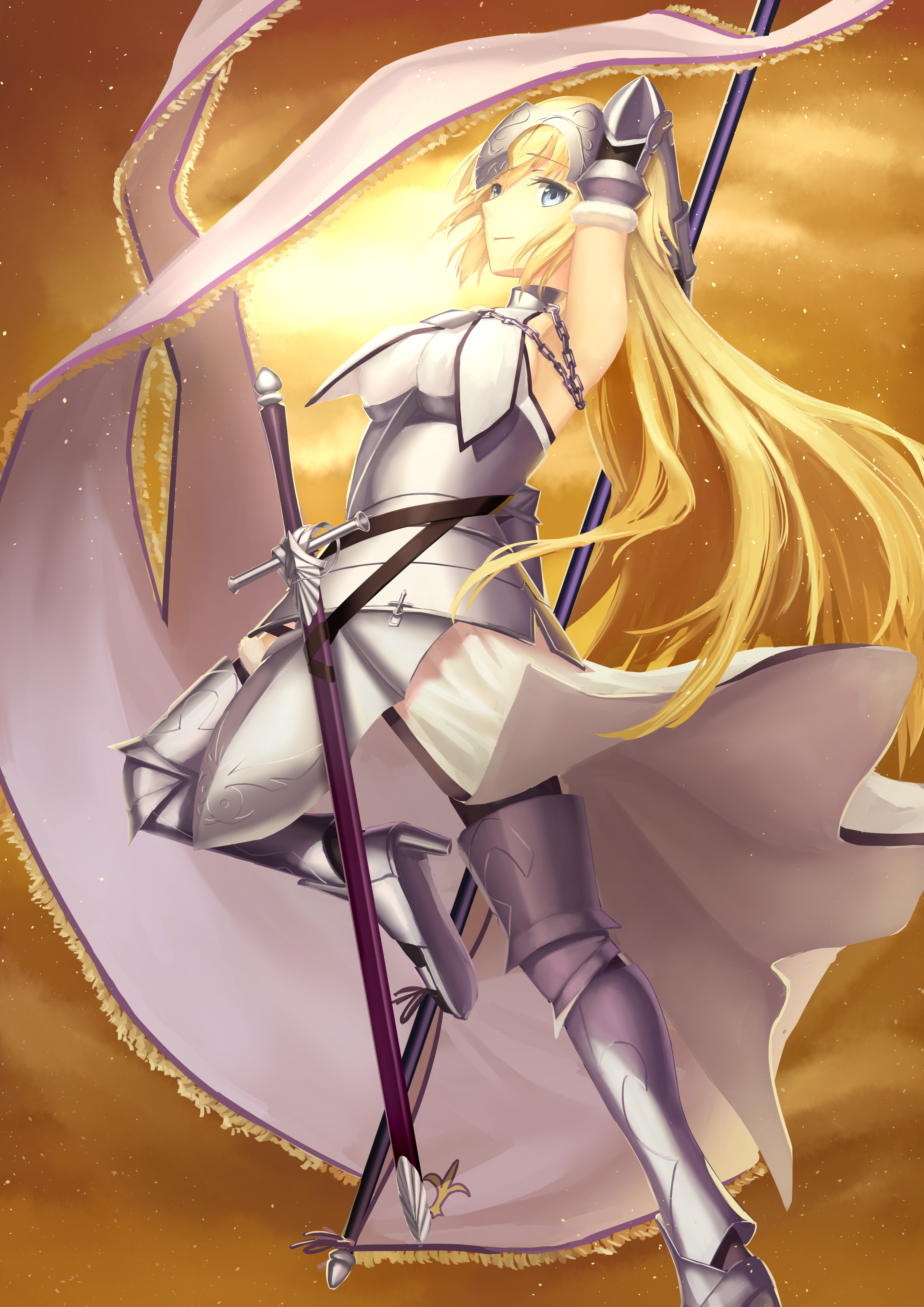 Anime Anime Girls Fate Grand Order Long Hair Blonde Green Eyes Armor Sword Ruler Fate Grand Order Jo 2894x4093