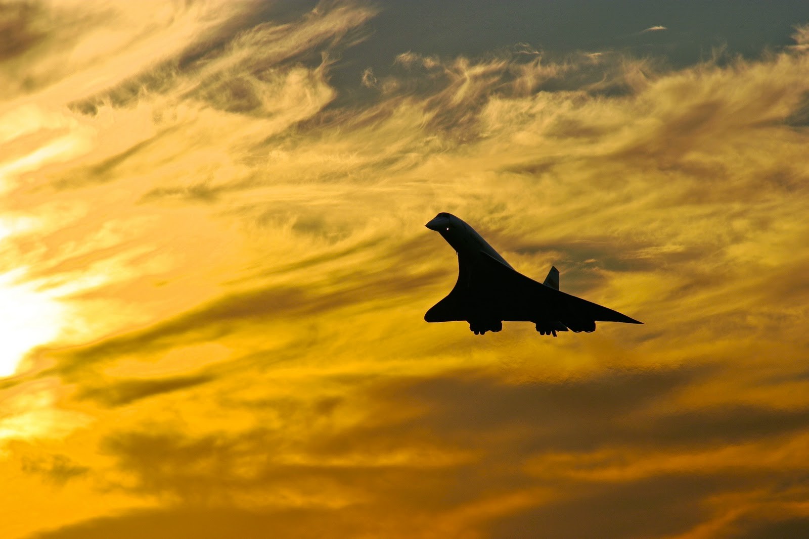 Concorde Aircraft Sky Jets Silhouette Clouds Flying Photography Sunlight 1600x1067