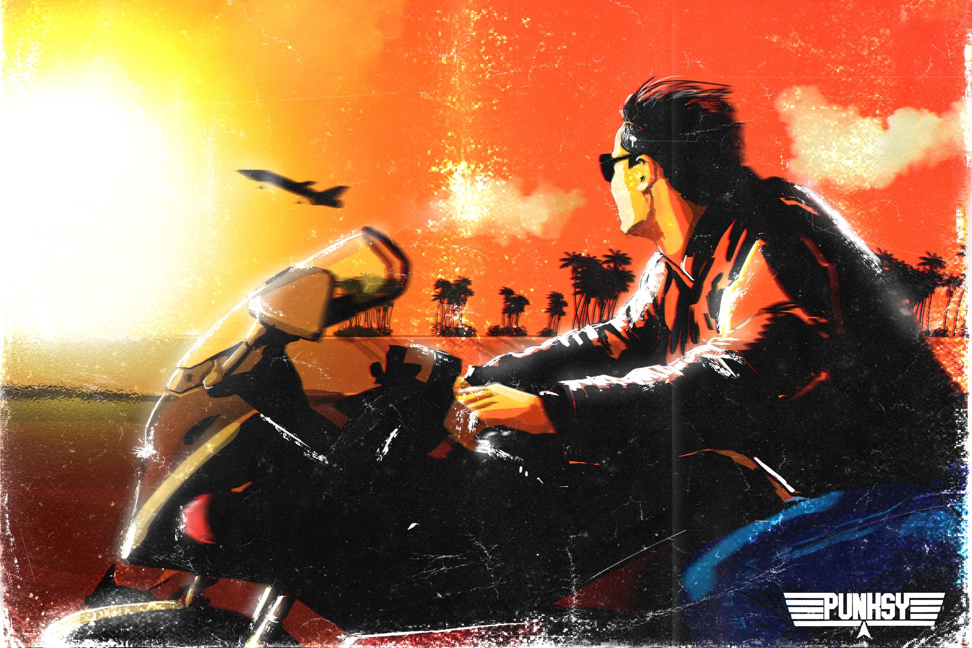 Top Gun Artwork Movies Motorcycle Retrowave Sergey Orlov 1920x1280